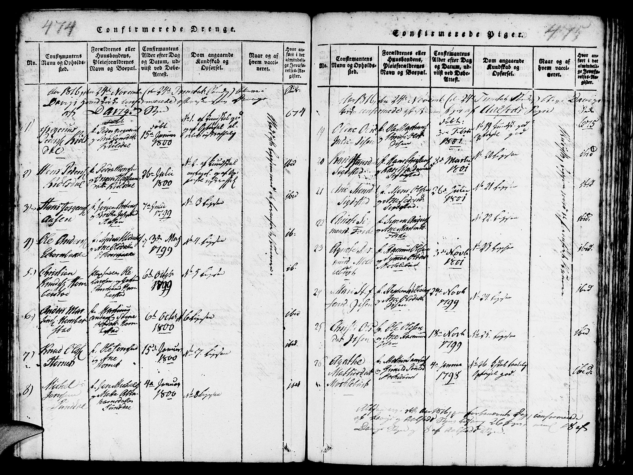 Davik sokneprestembete, AV/SAB-A-79701/H/Haa/Haaa/L0003: Parish register (official) no. A 3, 1816-1830, p. 474-475