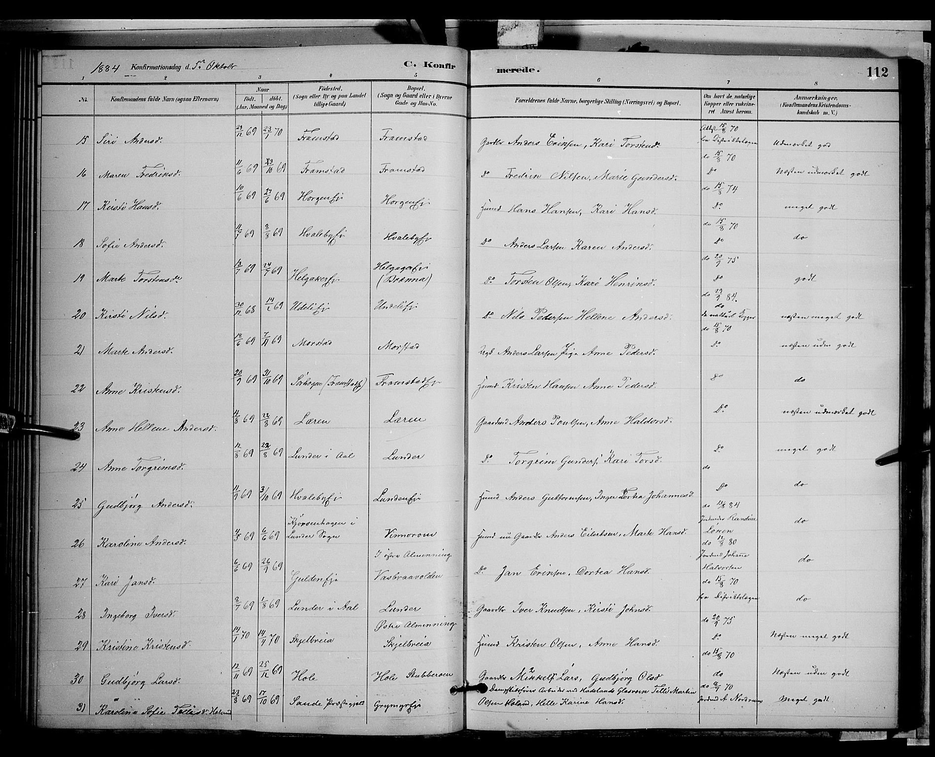 Gran prestekontor, AV/SAH-PREST-112/H/Ha/Hab/L0002: Parish register (copy) no. 2, 1879-1892, p. 112