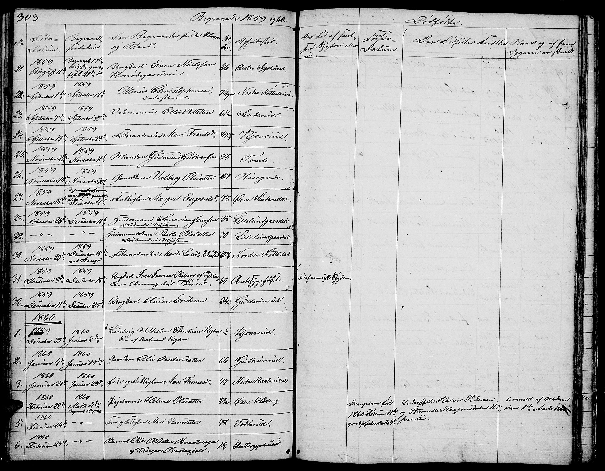 Stange prestekontor, AV/SAH-PREST-002/L/L0002: Parish register (copy) no. 2, 1838-1879, p. 303