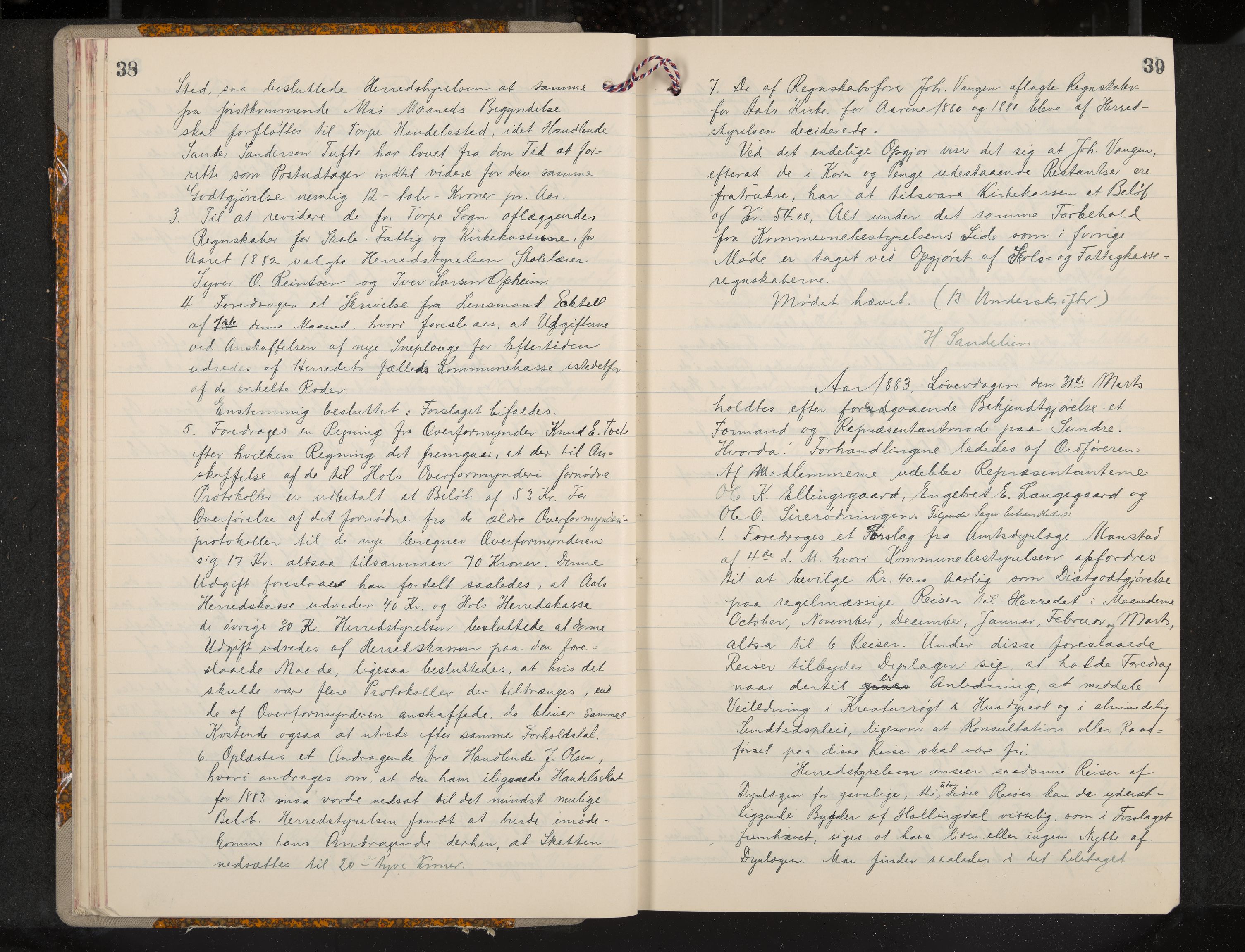 Ål formannskap og sentraladministrasjon, IKAK/0619021/A/Aa/L0004: Utskrift av møtebok, 1881-1901, p. 38-39