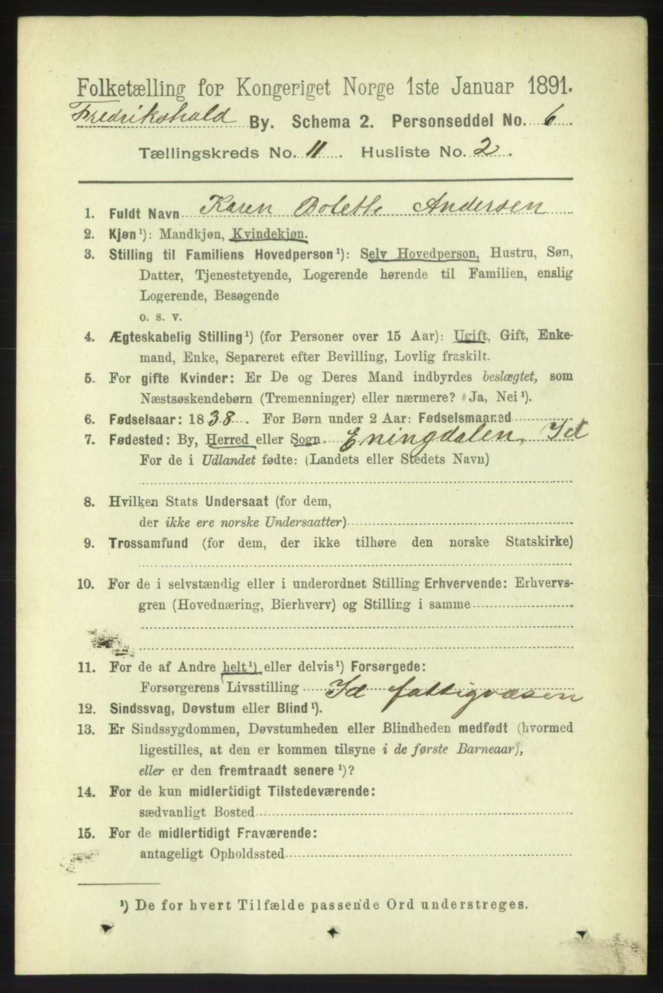 RA, 1891 census for 0101 Fredrikshald, 1891, p. 7648