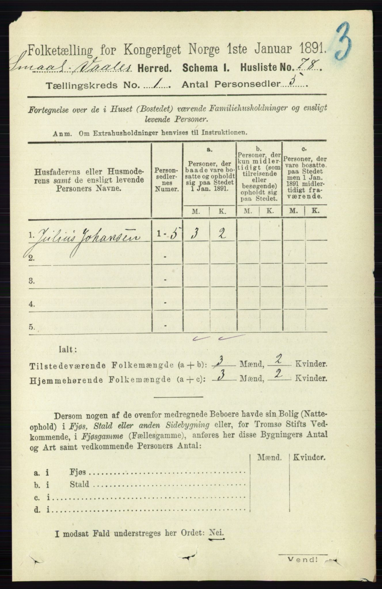 RA, 1891 census for 0137 Våler, 1891, p. 100