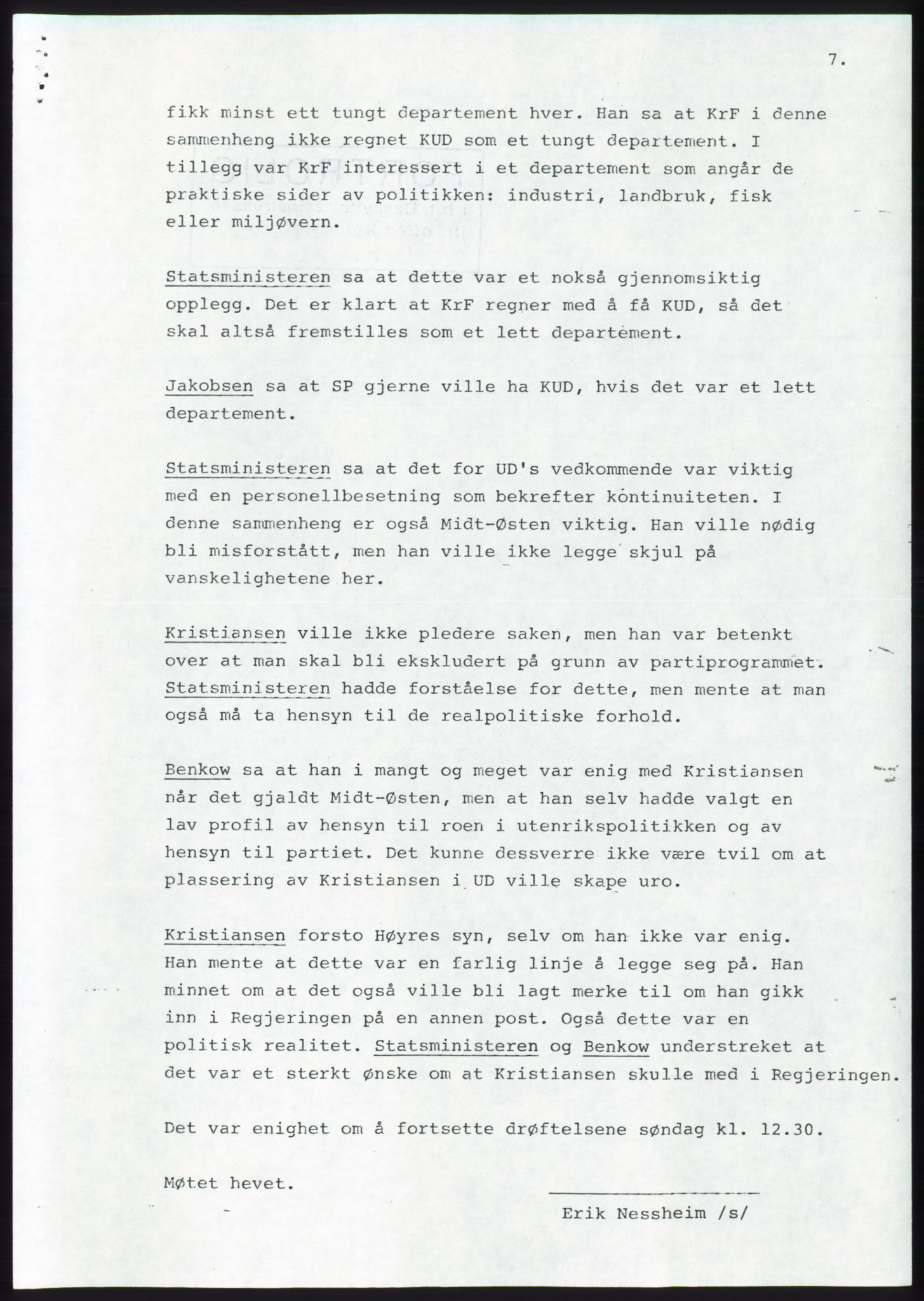 Forhandlingsmøtene 1983 mellom Høyre, KrF og Senterpartiet om dannelse av regjering, AV/RA-PA-0696/A/L0001: Forhandlingsprotokoll, 1983, p. 23