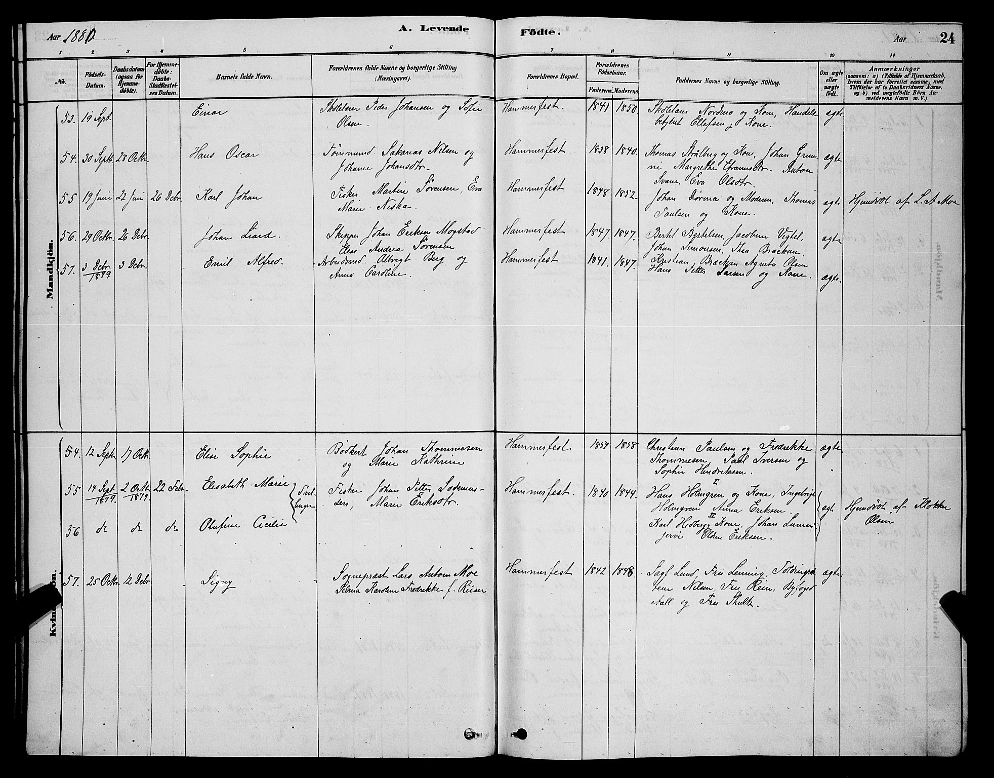 Hammerfest sokneprestkontor, AV/SATØ-S-1347/H/Hb/L0006.klokk: Parish register (copy) no. 6, 1876-1884, p. 24