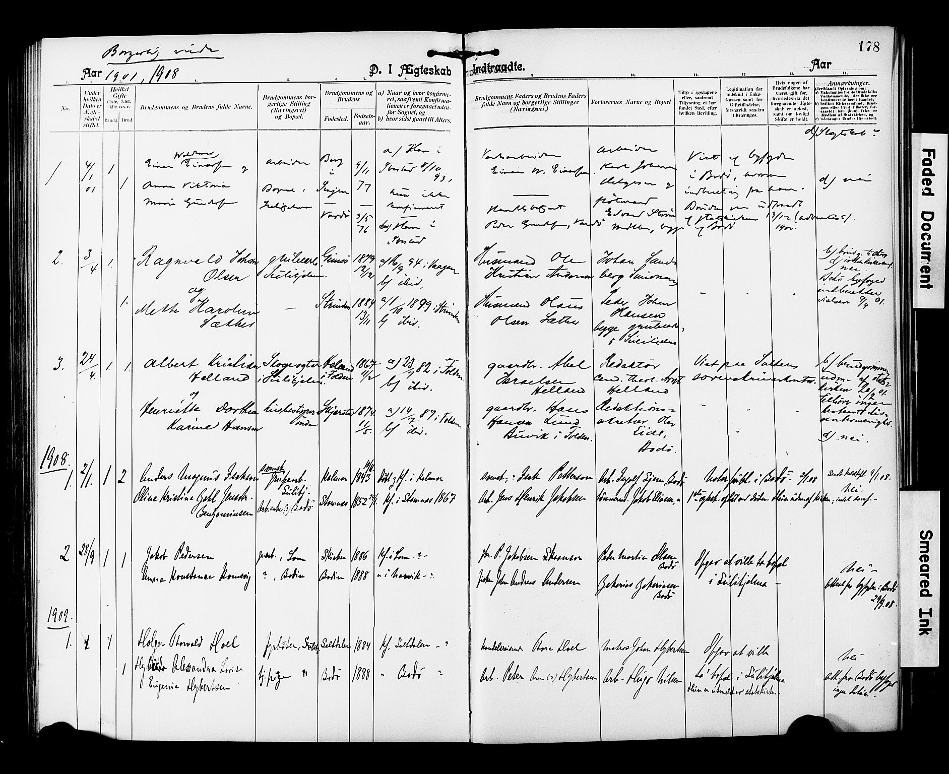 Ministerialprotokoller, klokkerbøker og fødselsregistre - Nordland, AV/SAT-A-1459/850/L0709: Parish register (official) no. 850A01, 1899-1909, p. 178