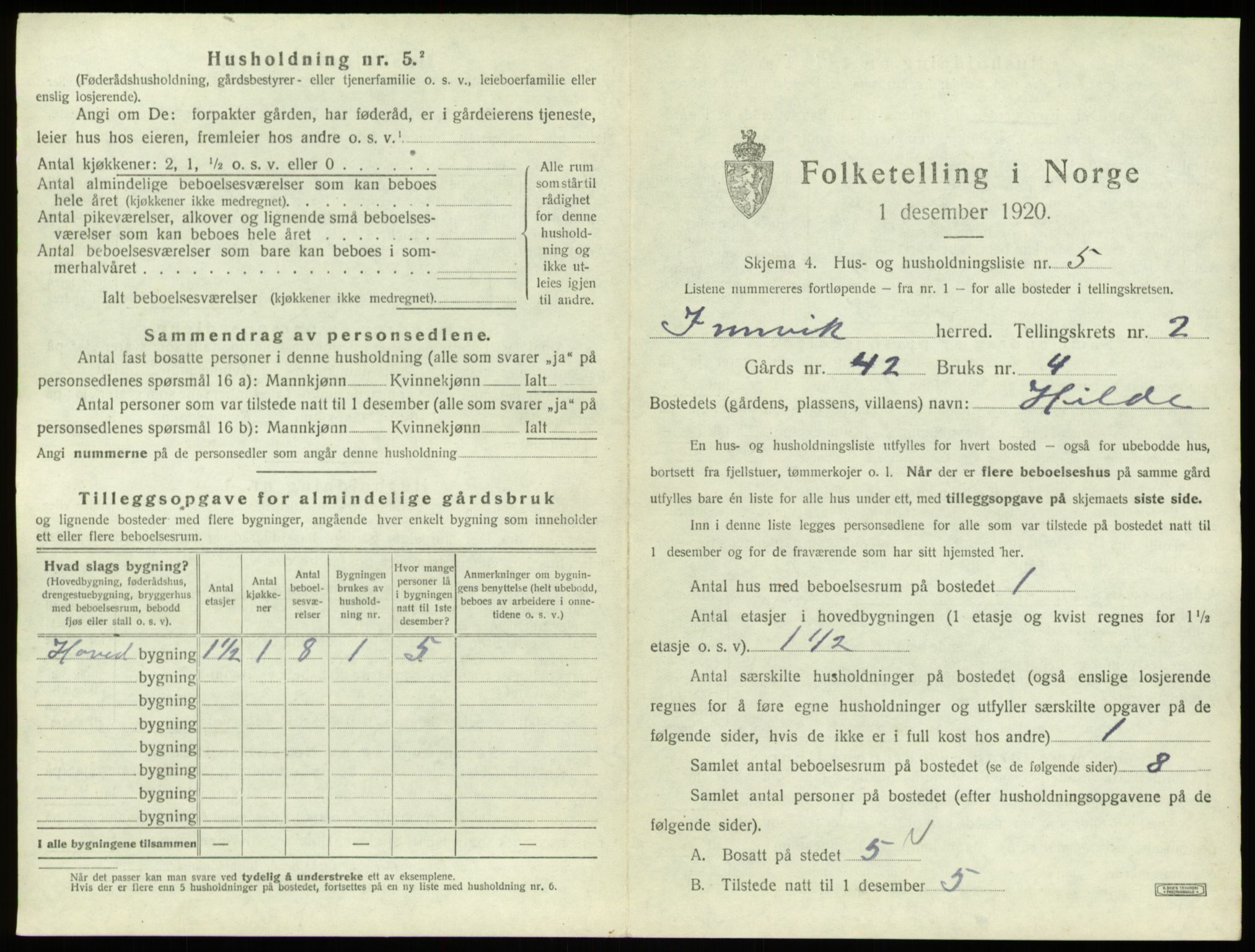 SAB, 1920 census for Innvik, 1920, p. 84