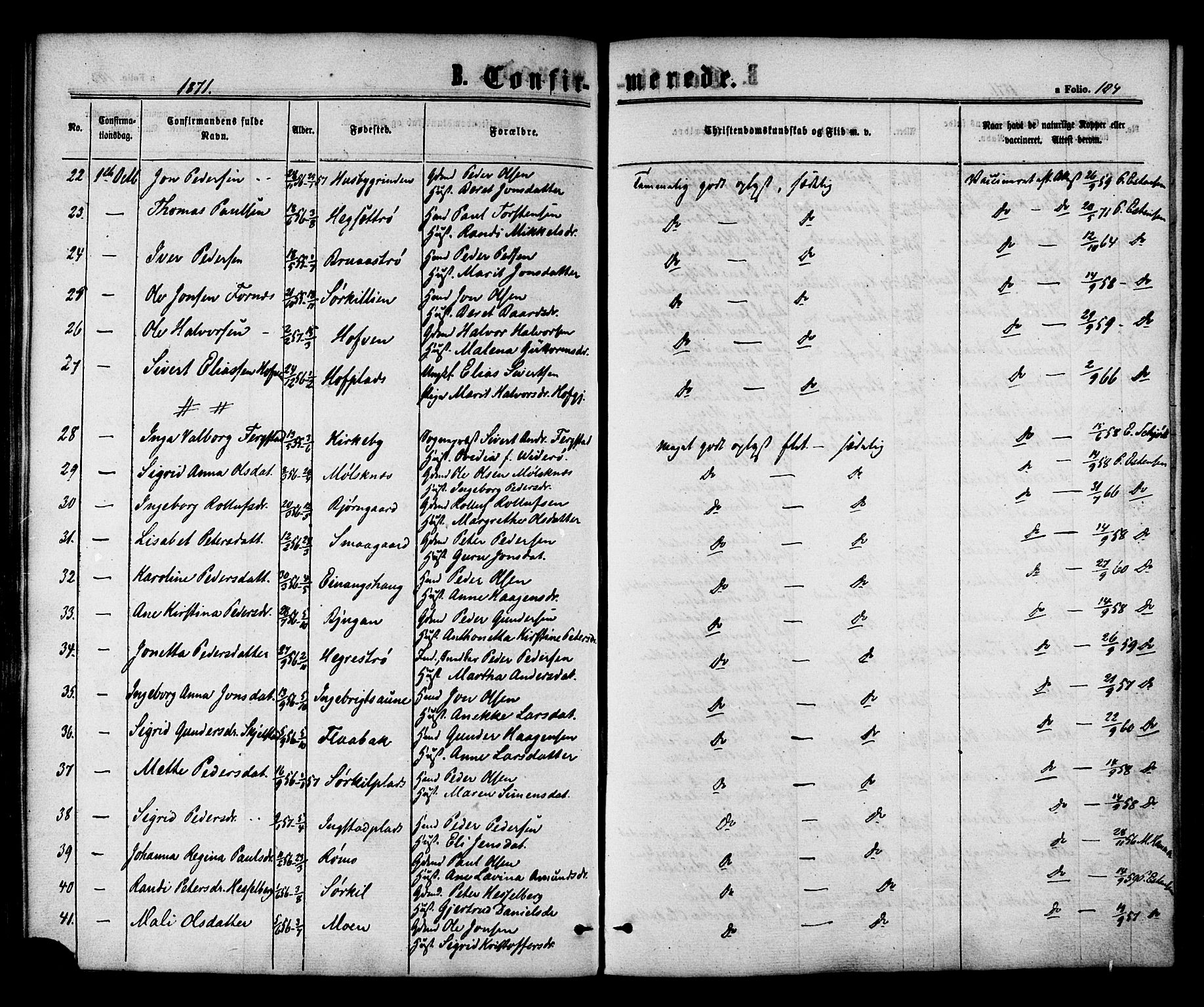 Ministerialprotokoller, klokkerbøker og fødselsregistre - Nord-Trøndelag, AV/SAT-A-1458/703/L0029: Parish register (official) no. 703A02, 1863-1879, p. 104