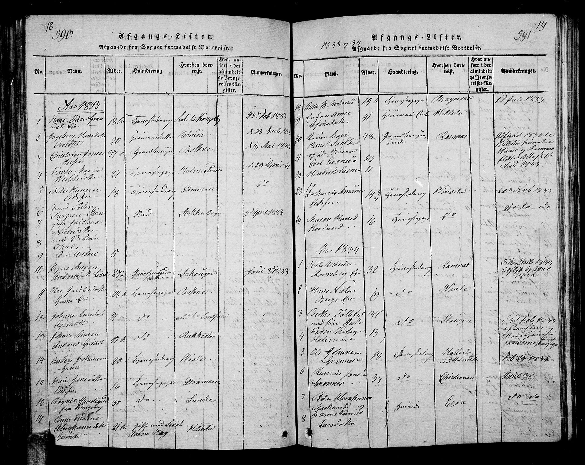 Hof kirkebøker, AV/SAKO-A-64/G/Ga/L0001: Parish register (copy) no. I 1, 1814-1844, p. 590-591