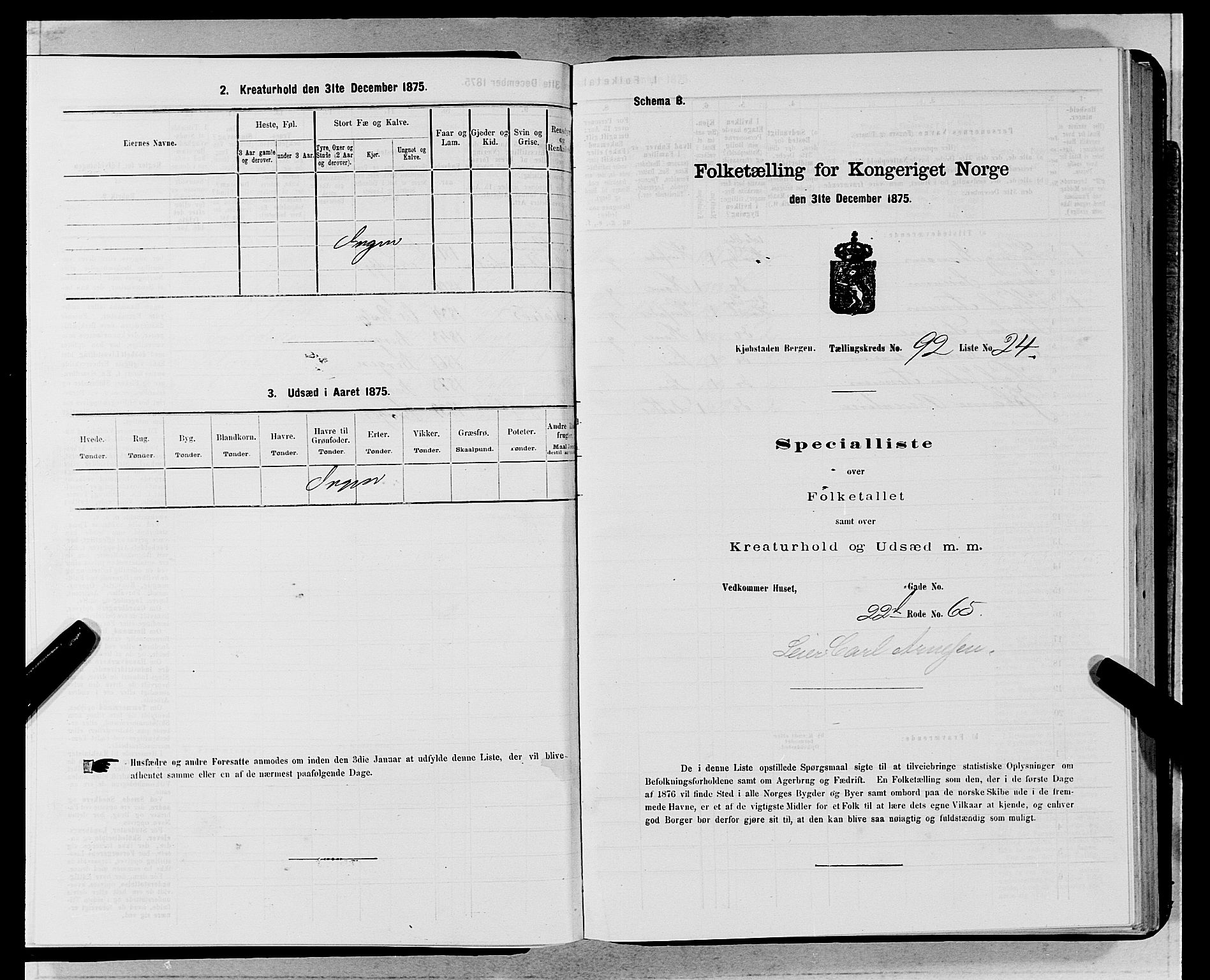 SAB, 1875 census for 1301 Bergen, 1875, p. 4993