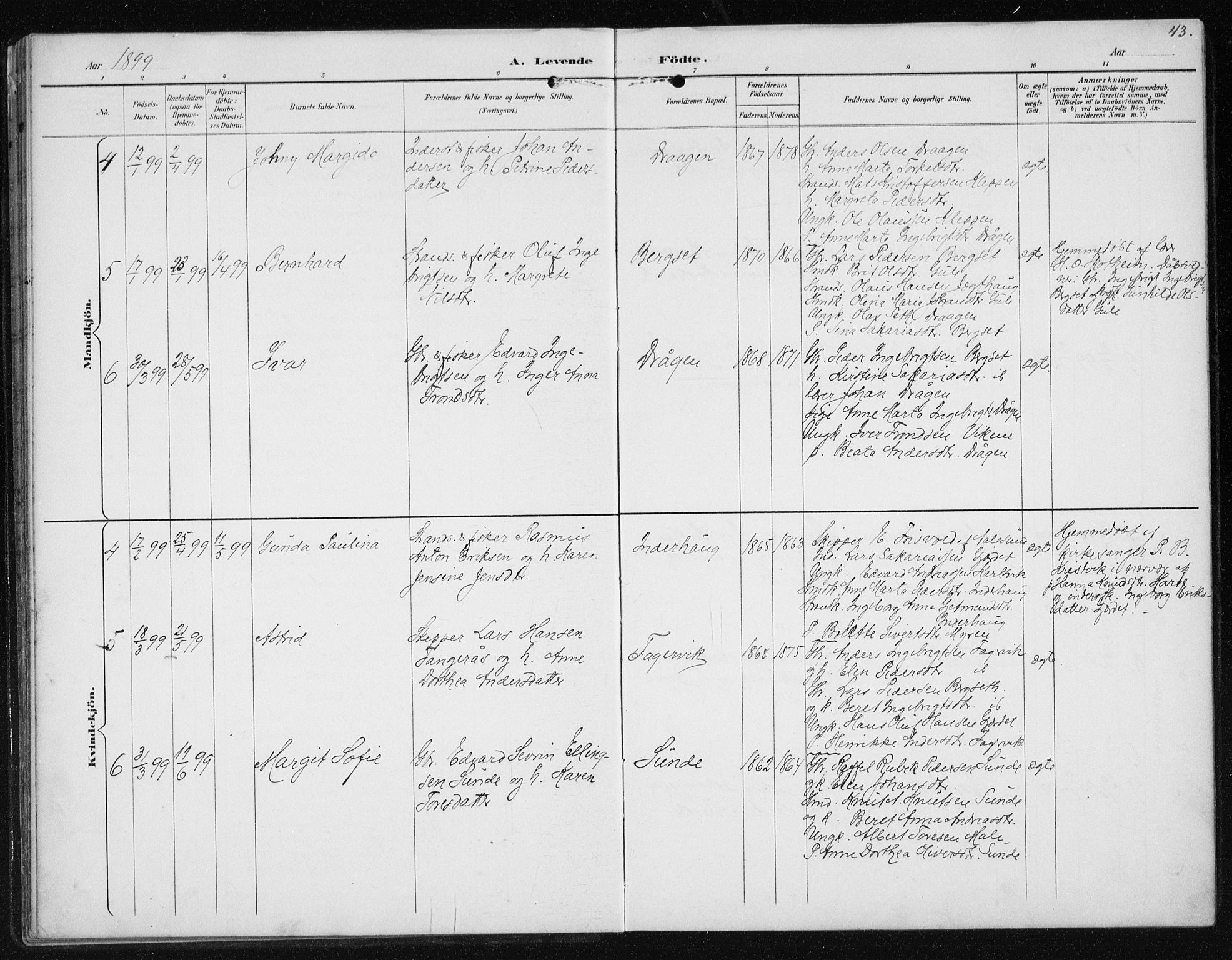 Ministerialprotokoller, klokkerbøker og fødselsregistre - Møre og Romsdal, AV/SAT-A-1454/566/L0773: Parish register (copy) no. 566C02, 1892-1909, p. 43