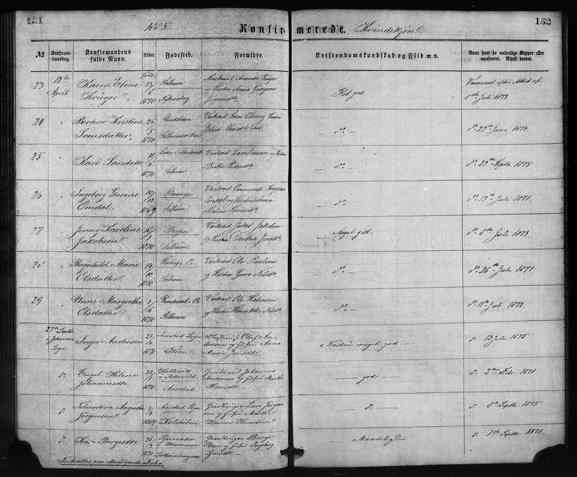 St. Jørgens hospital og Årstad sokneprestembete, SAB/A-99934: Parish register (copy) no. A 6, 1864-1886, p. 132