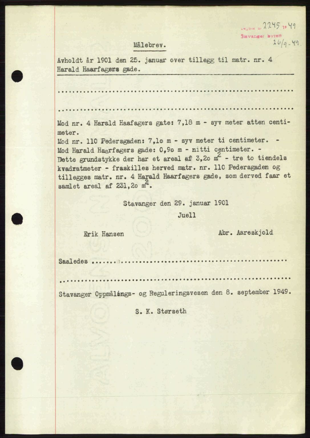 Stavanger byrett, SAST/A-100455/002/G/Gb/L0023: Mortgage book no. A12, 1948-1949, Diary no: : 2245/1949