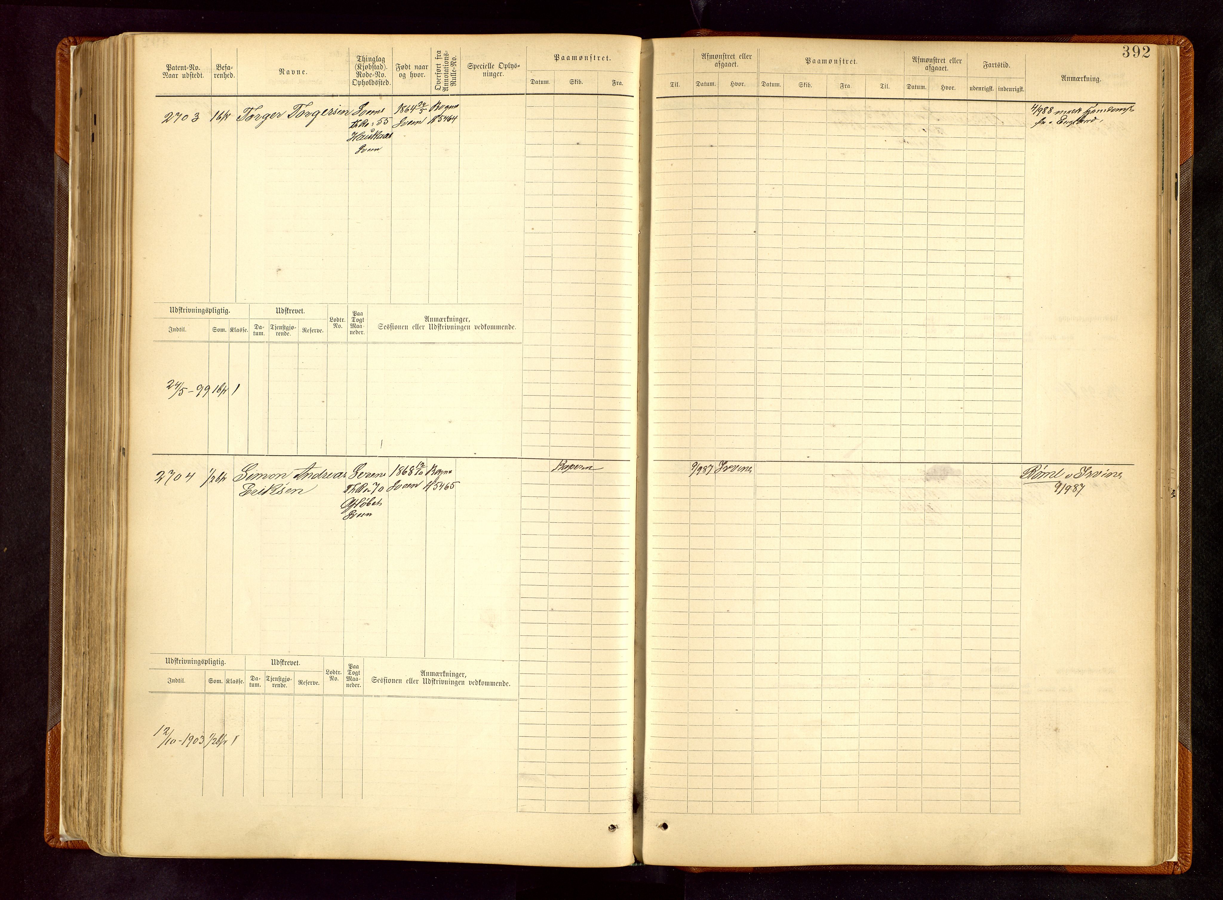 Haugesund sjømannskontor, SAST/A-102007/F/Fb/Fbb/L0008: Sjøfartsrulle Haugesund krets nr. 1923-3832, 1885-1948, p. 392