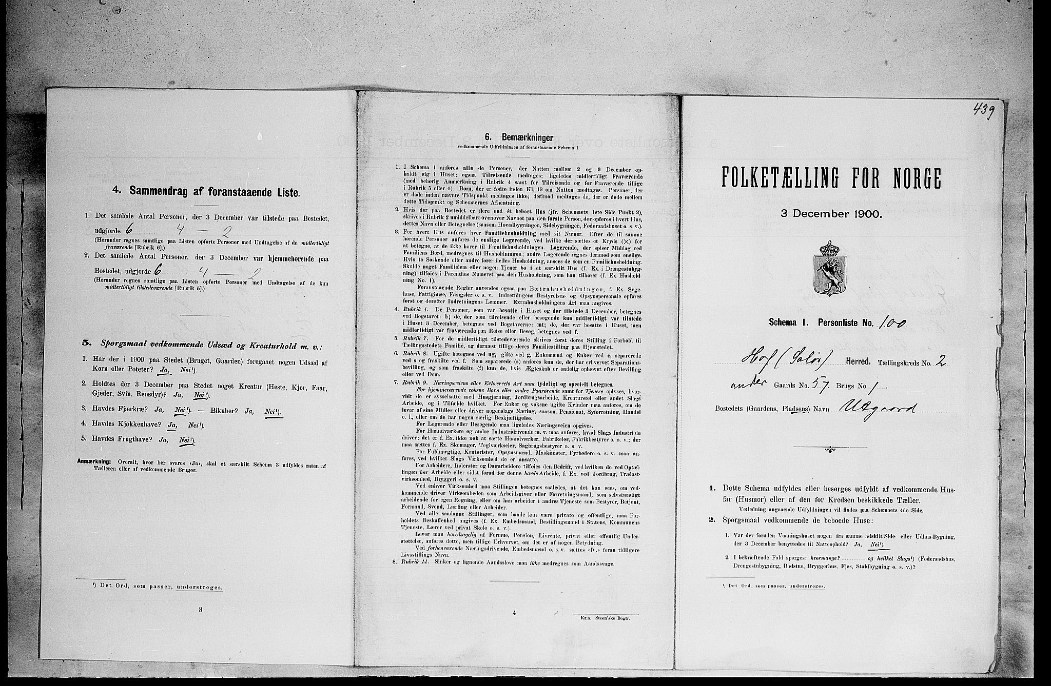 SAH, 1900 census for Hof, 1900, p. 485