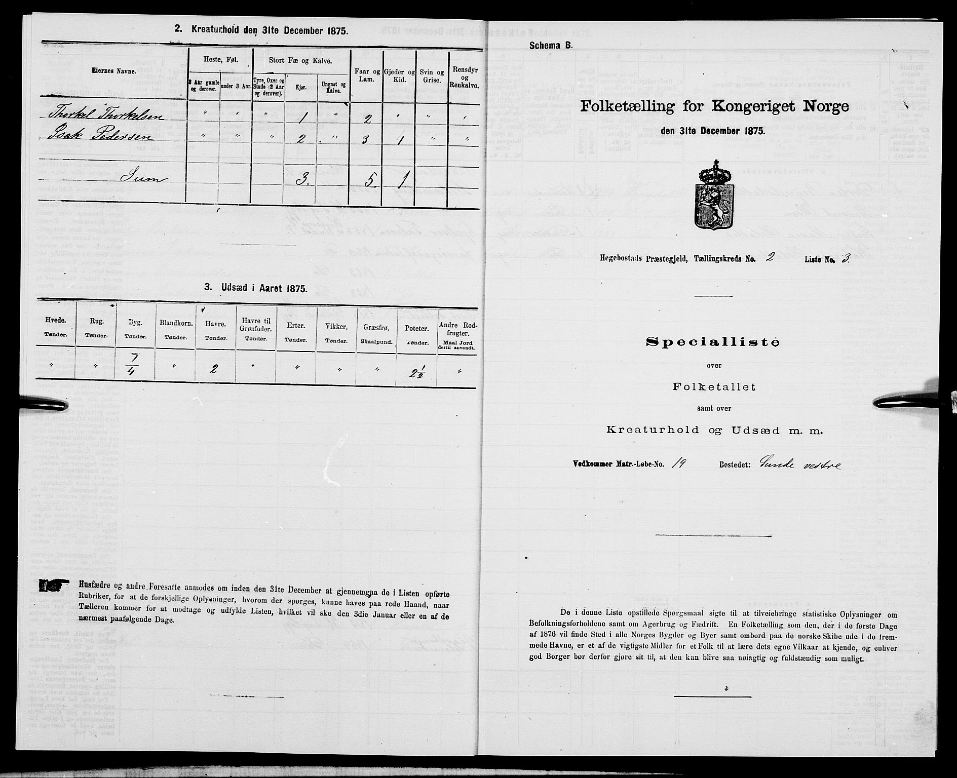 SAK, 1875 census for 1034P Hægebostad, 1875, p. 158