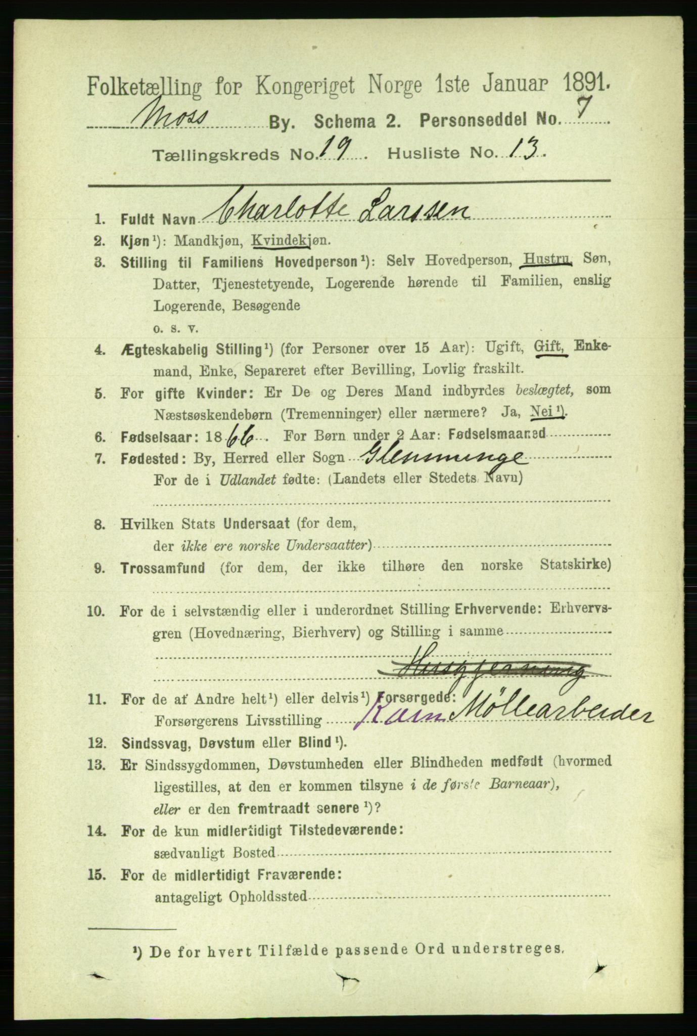 RA, 1891 census for 0104 Moss, 1891, p. 8746