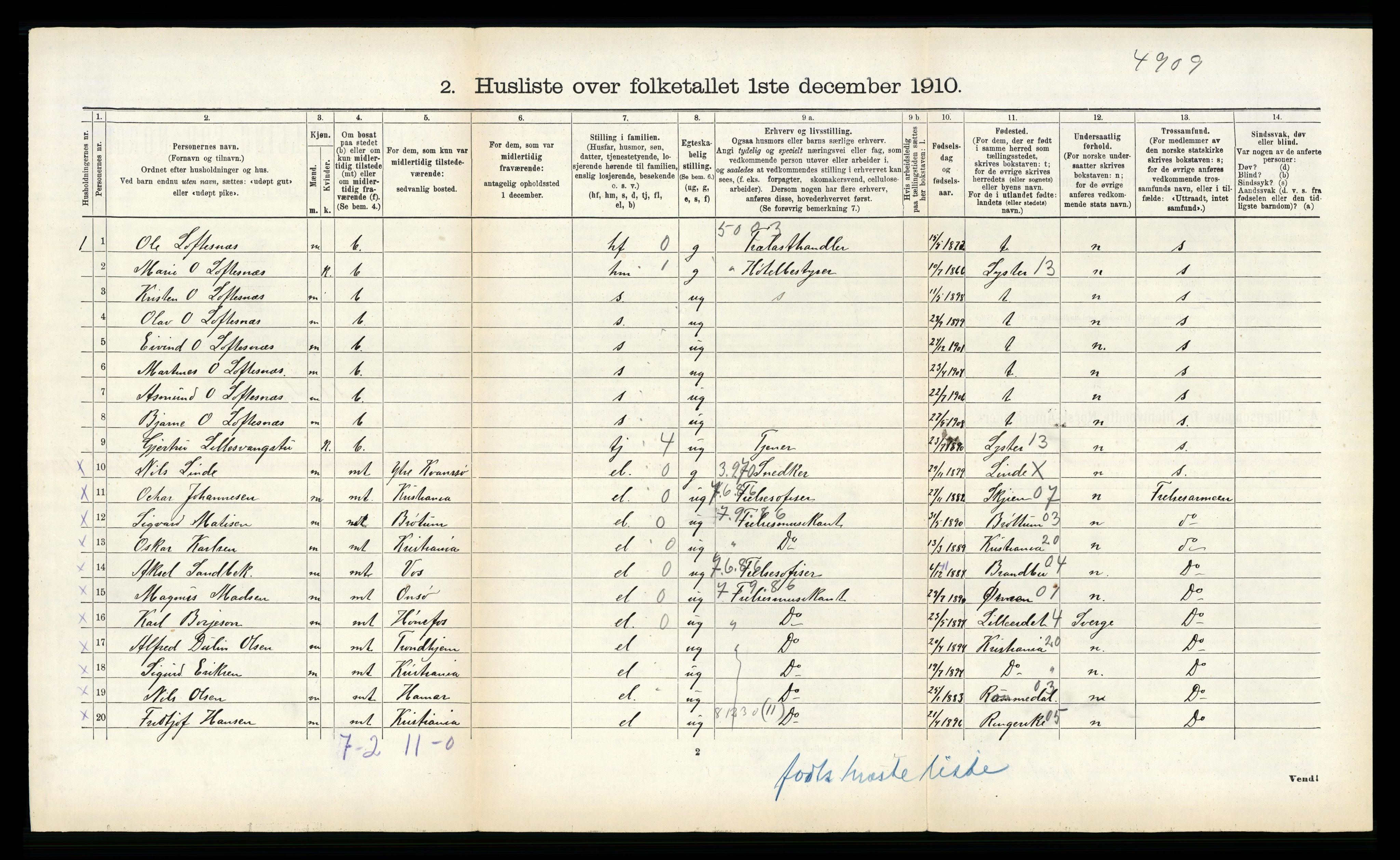 RA, 1910 census for Sogndal, 1910, p. 279