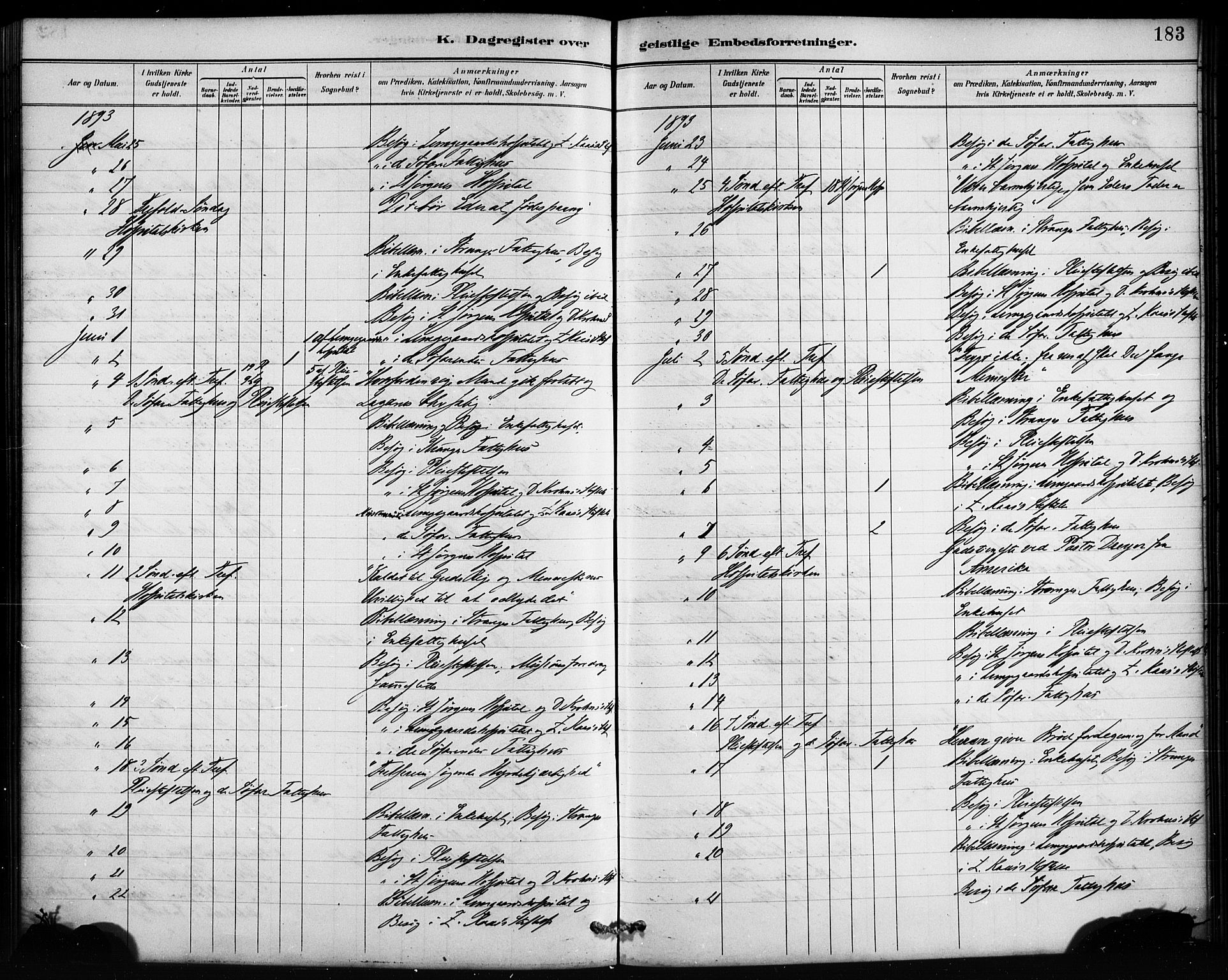 St. Jørgens hospital og Årstad sokneprestembete, AV/SAB-A-99934: Parish register (official) no. A 13, 1886-1906, p. 183