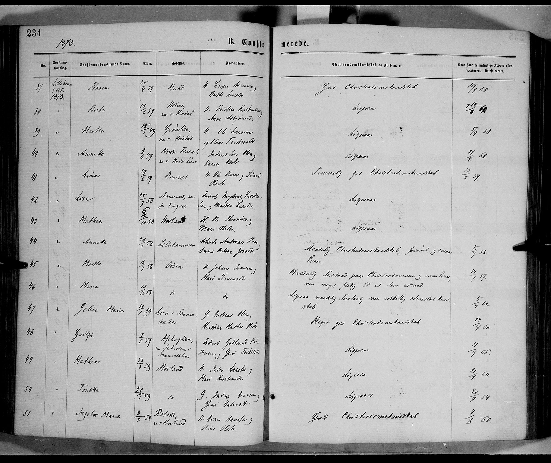 Fåberg prestekontor, AV/SAH-PREST-086/H/Ha/Haa/L0007: Parish register (official) no. 7, 1868-1878, p. 234