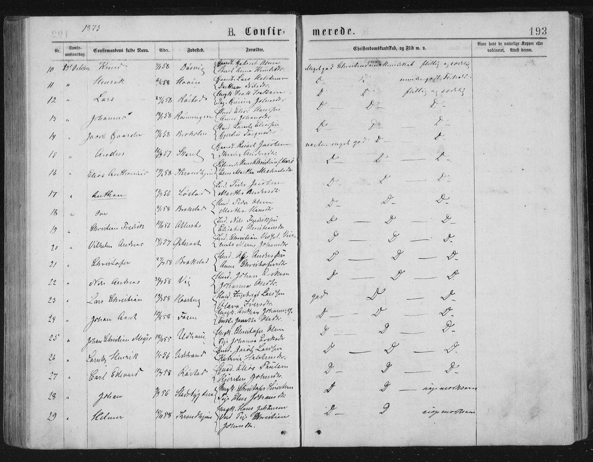 Ministerialprotokoller, klokkerbøker og fødselsregistre - Sør-Trøndelag, SAT/A-1456/659/L0745: Parish register (copy) no. 659C02, 1869-1892, p. 193