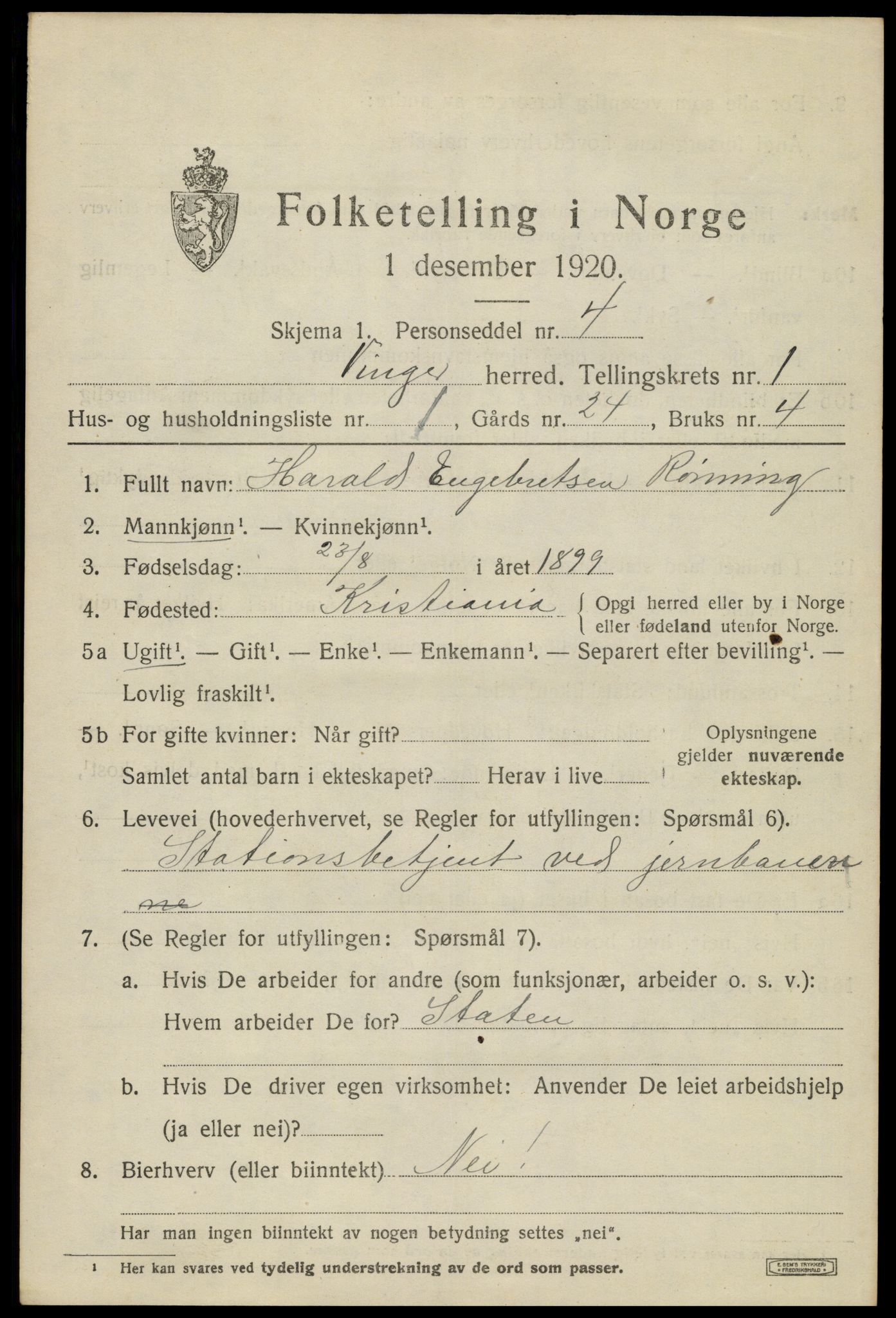 SAH, 1920 census for Vinger, 1920, p. 1844