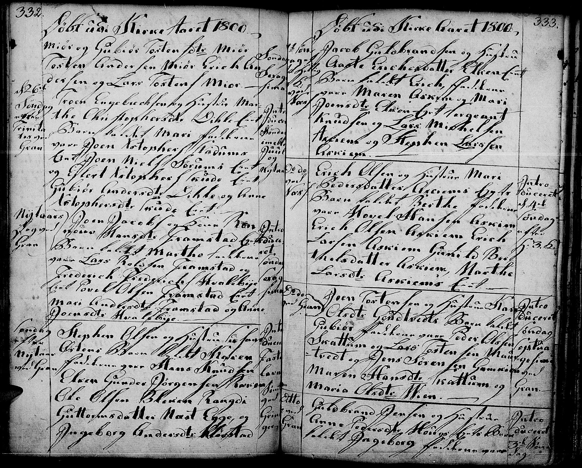 Gran prestekontor, SAH/PREST-112/H/Ha/Haa/L0006: Parish register (official) no. 6, 1787-1824, p. 332-333