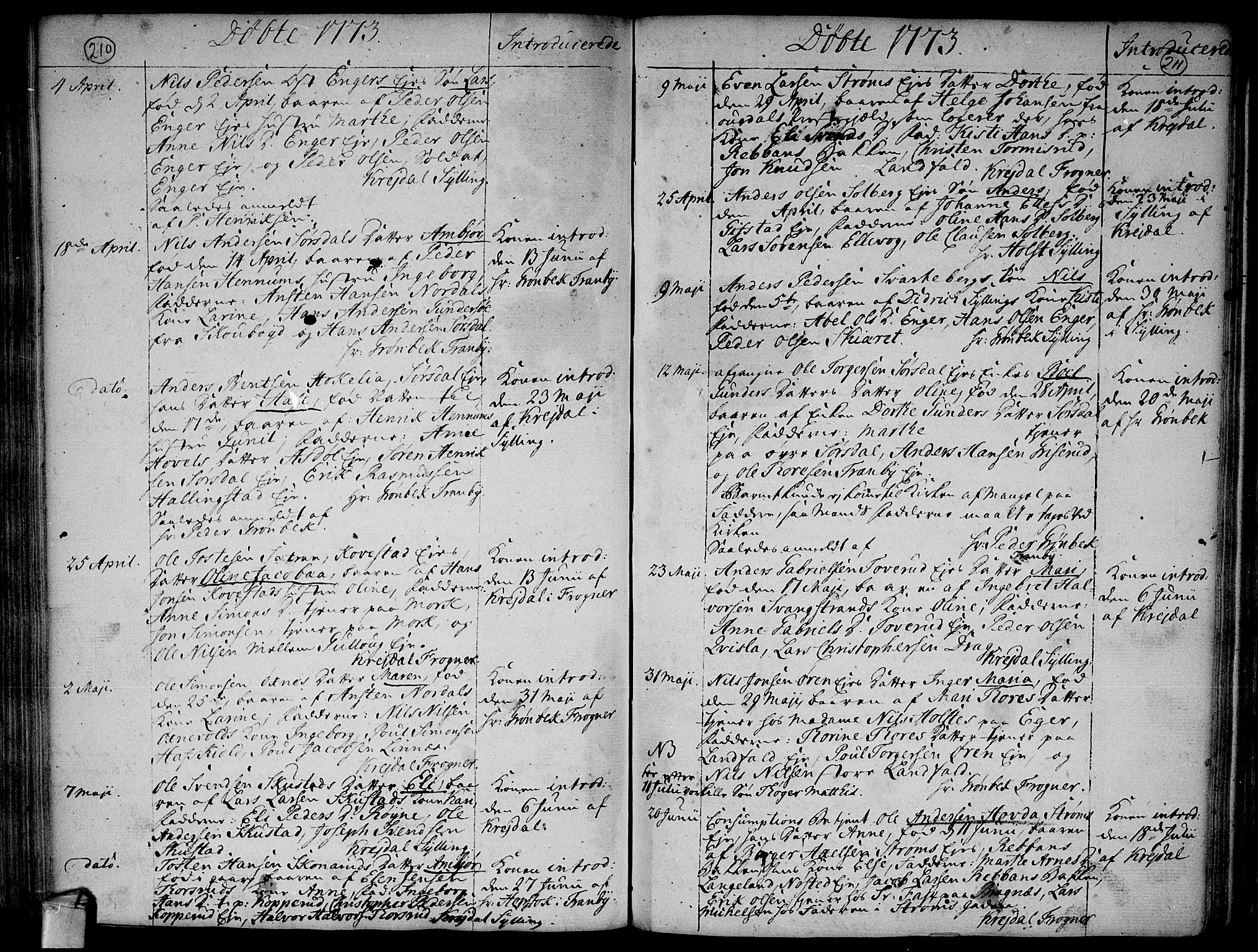 Lier kirkebøker, AV/SAKO-A-230/F/Fa/L0005: Parish register (official) no. I 5, 1764-1777, p. 210-211