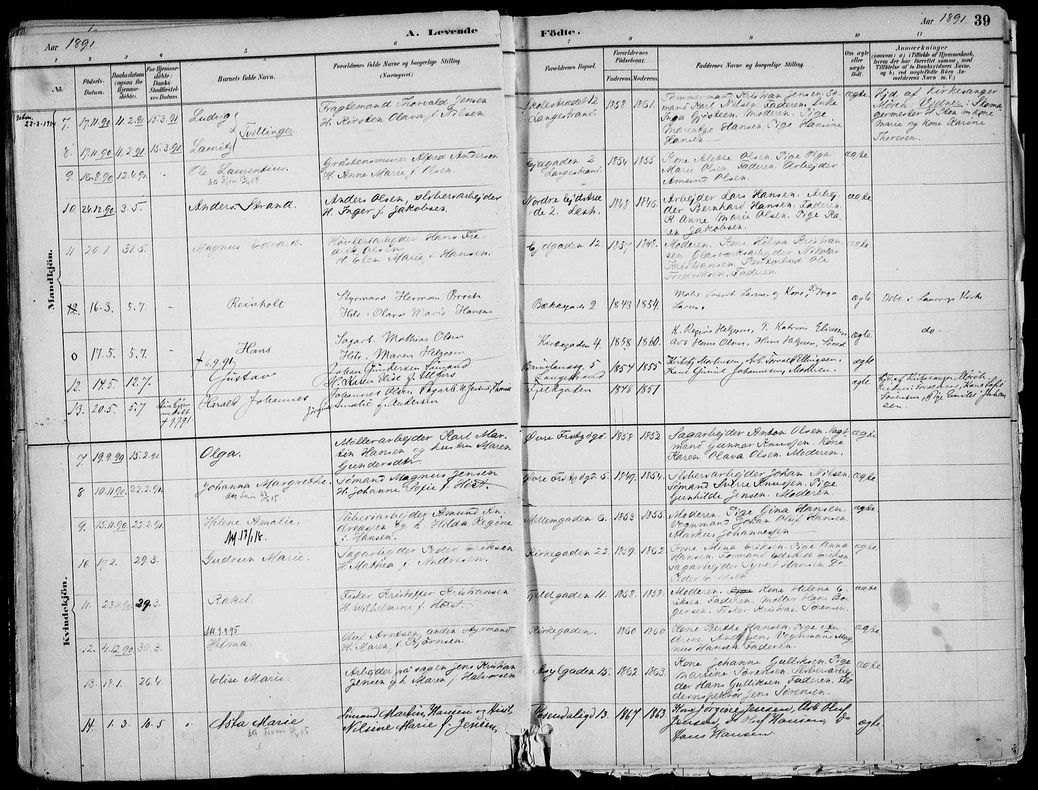 Larvik kirkebøker, AV/SAKO-A-352/F/Fb/L0004: Parish register (official) no. II 4, 1884-1902, p. 39