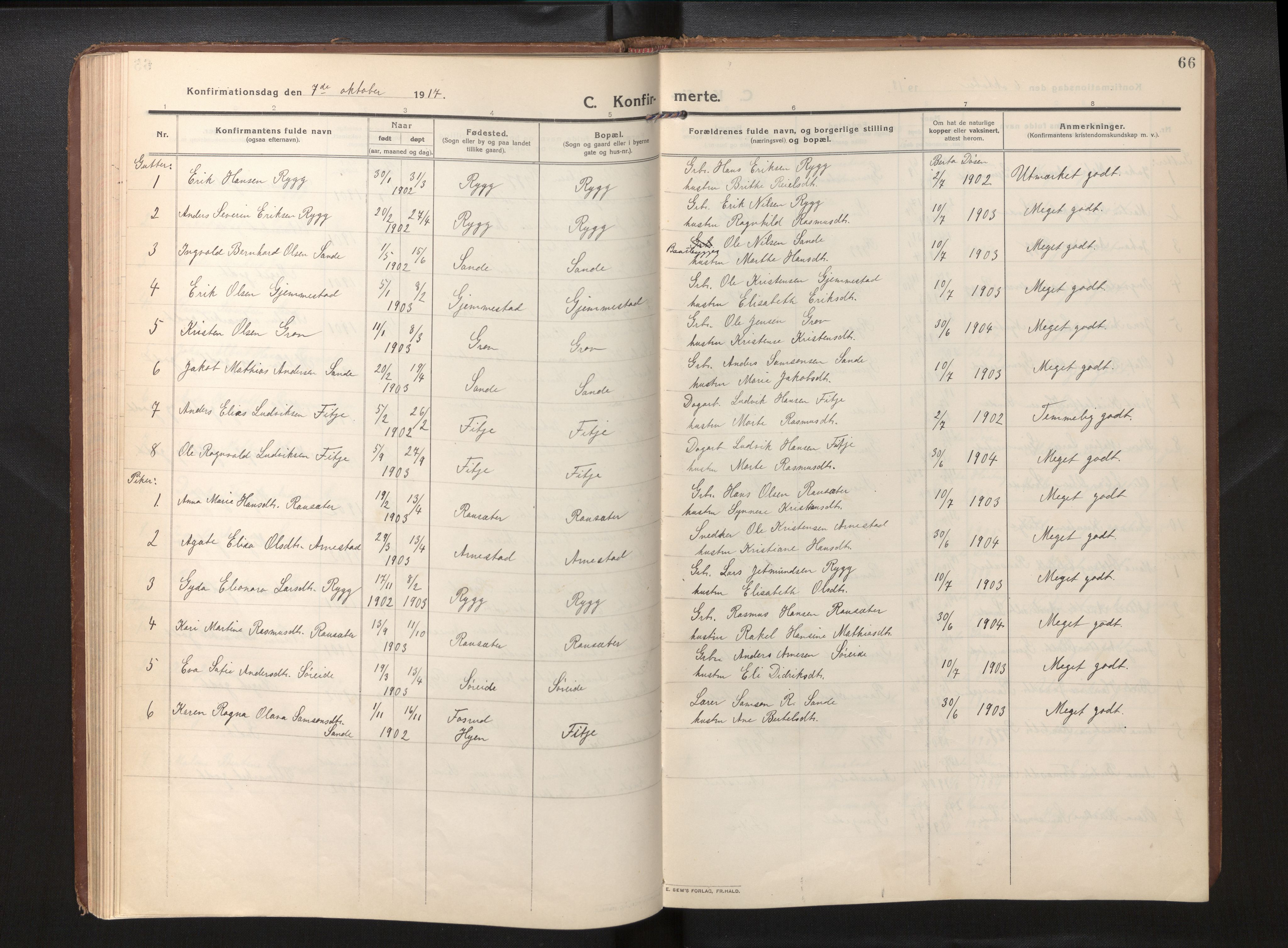 Gloppen sokneprestembete, AV/SAB-A-80101/H/Haa/Haad/L0002: Parish register (official) no. D 2, 1911-1925, p. 65b-66a