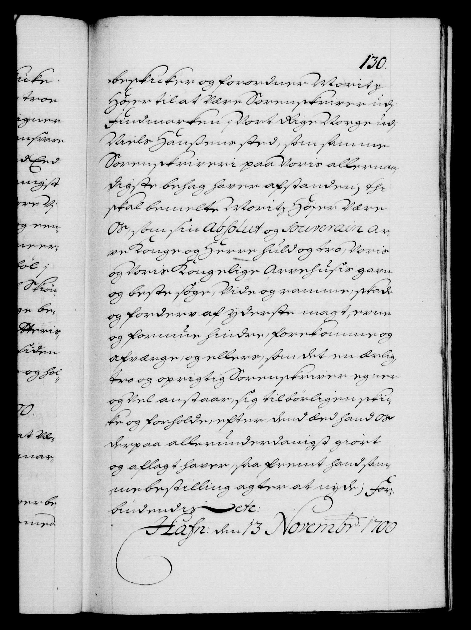 Danske Kanselli 1572-1799, AV/RA-EA-3023/F/Fc/Fca/Fcaa/L0018: Norske registre, 1699-1703, p. 130a