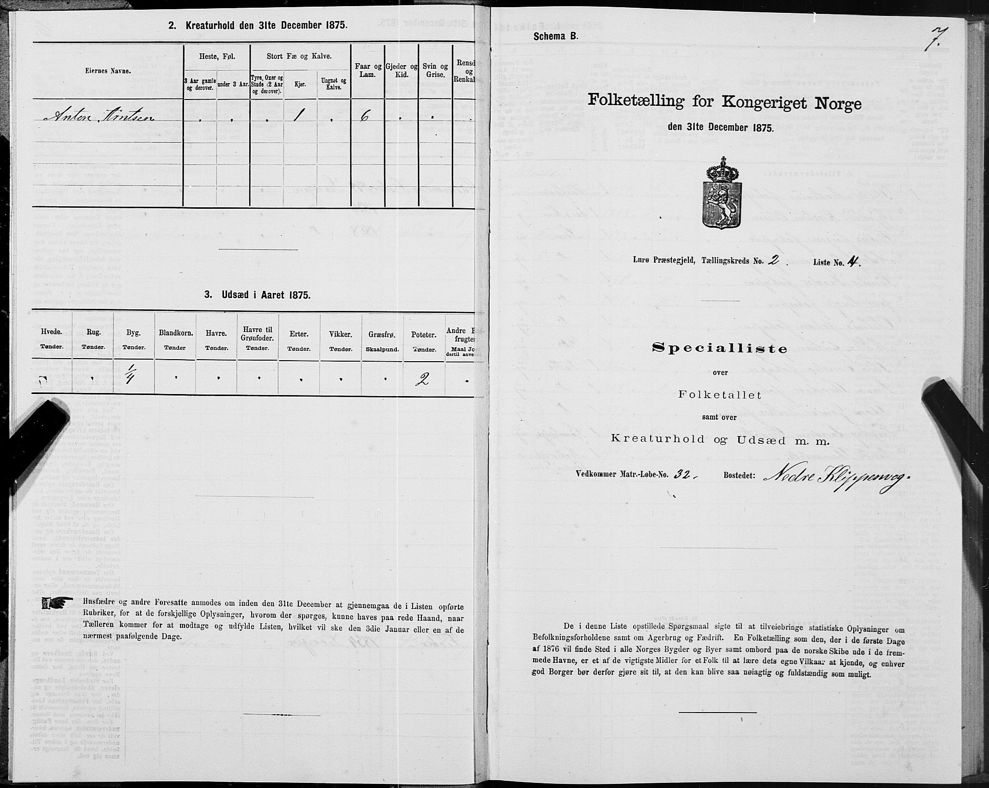 SAT, 1875 census for 1834P Lurøy, 1875, p. 2007