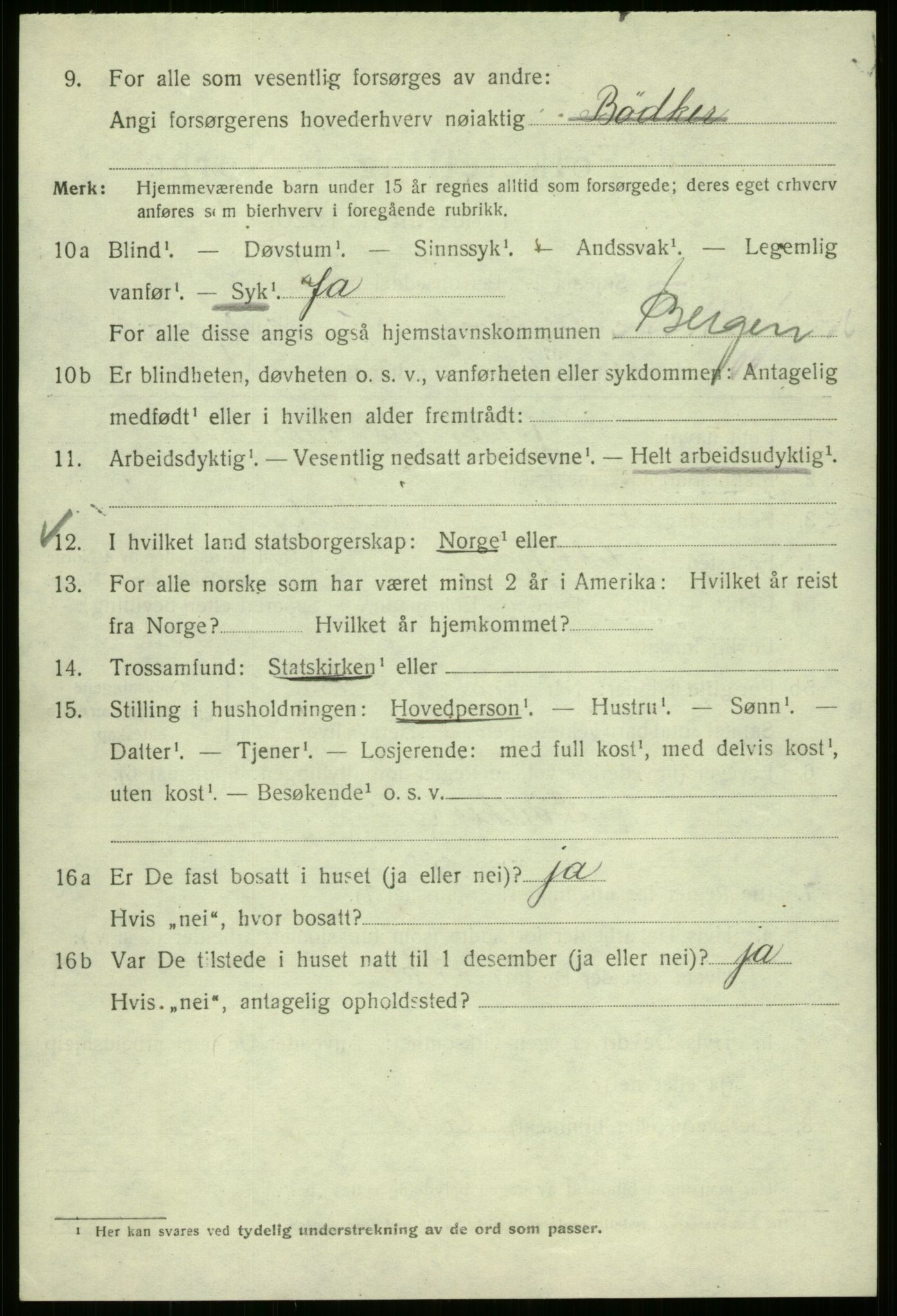 SAB, 1920 census for Bergen, 1920, p. 211407