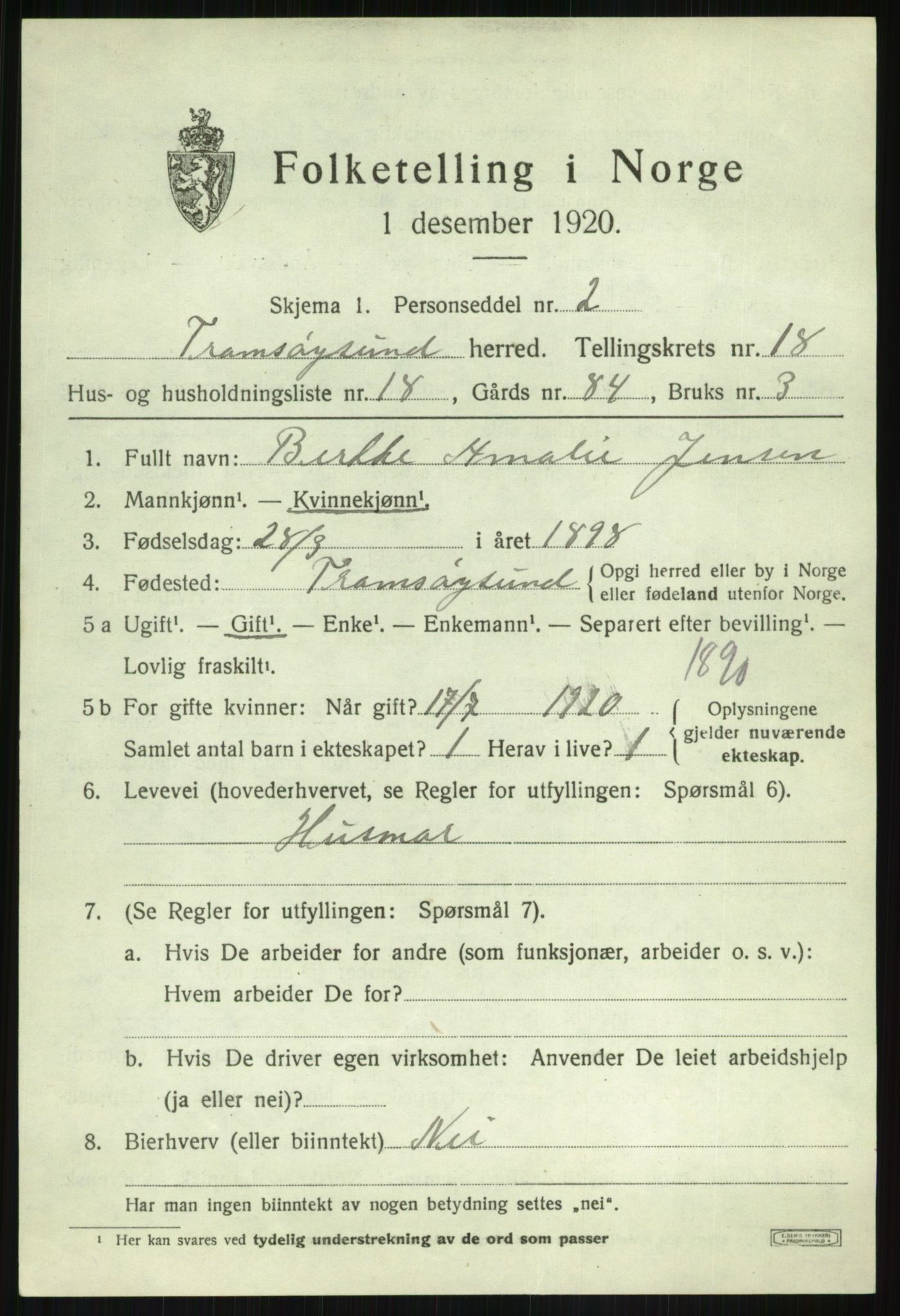 SATØ, 1920 census for Tromsøysund, 1920, p. 10162