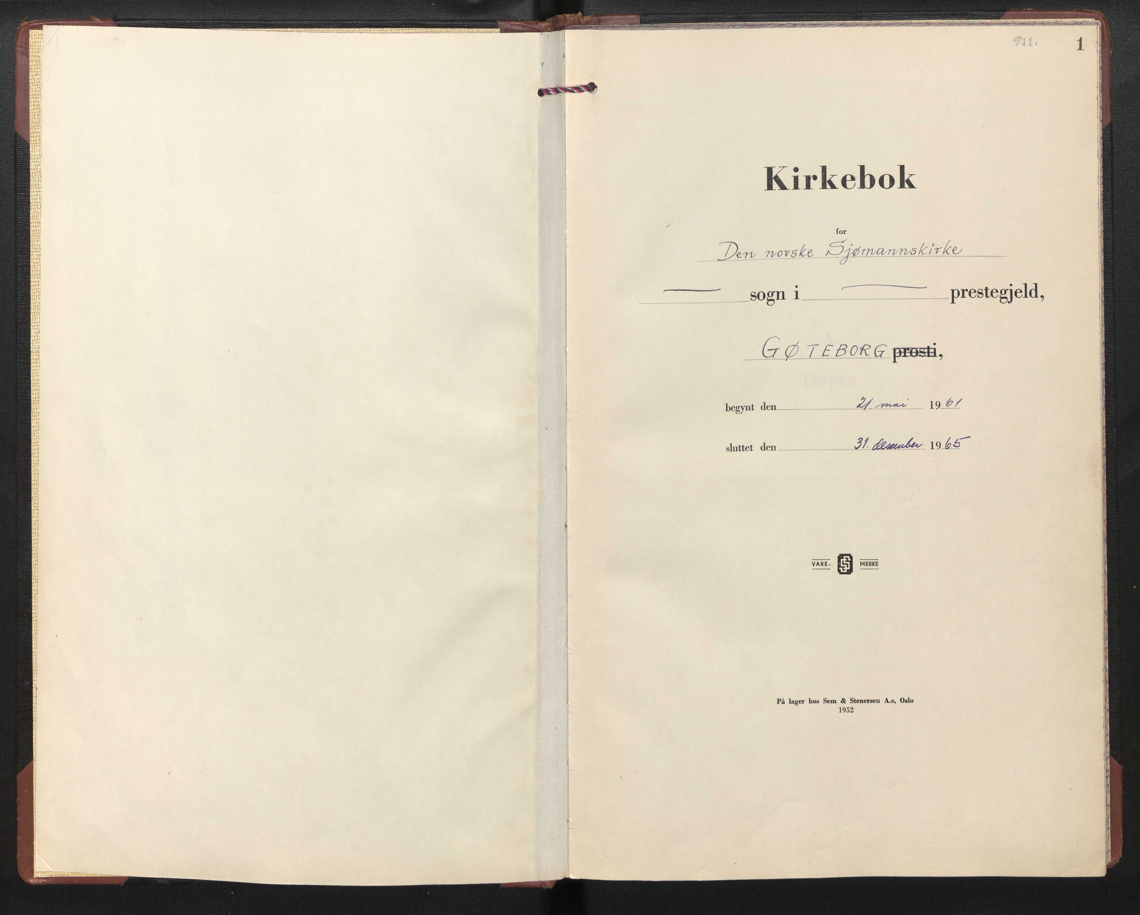 Den norske sjømannsmisjon i utlandet/Gøteborg, AV/SAB-SAB/PA-0109/H/Ha/L0002: Parish register (official) no. A 2, 1961-1965, p. 1a