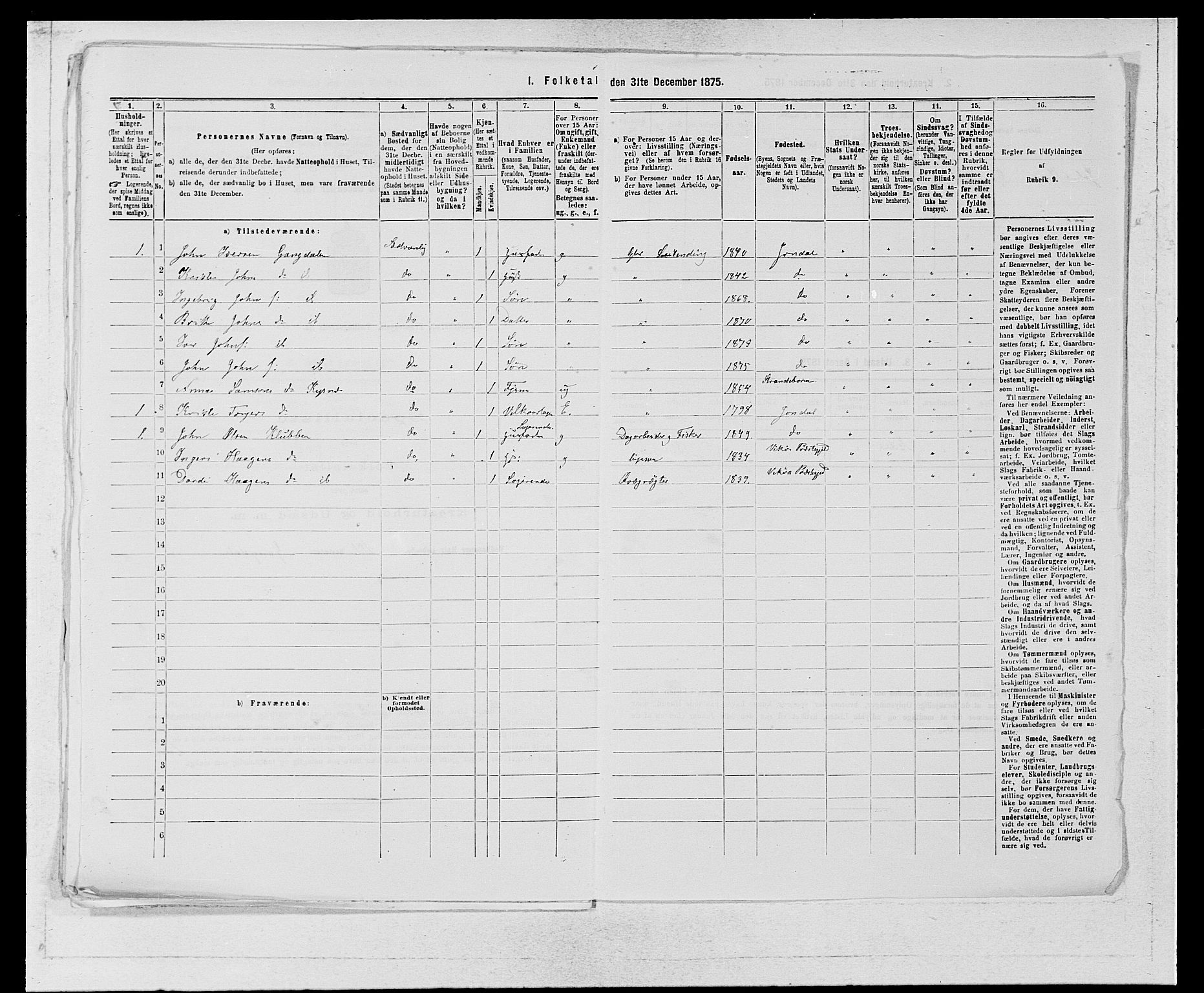 SAB, 1875 census for 1226P Strandebarm, 1875, p. 920