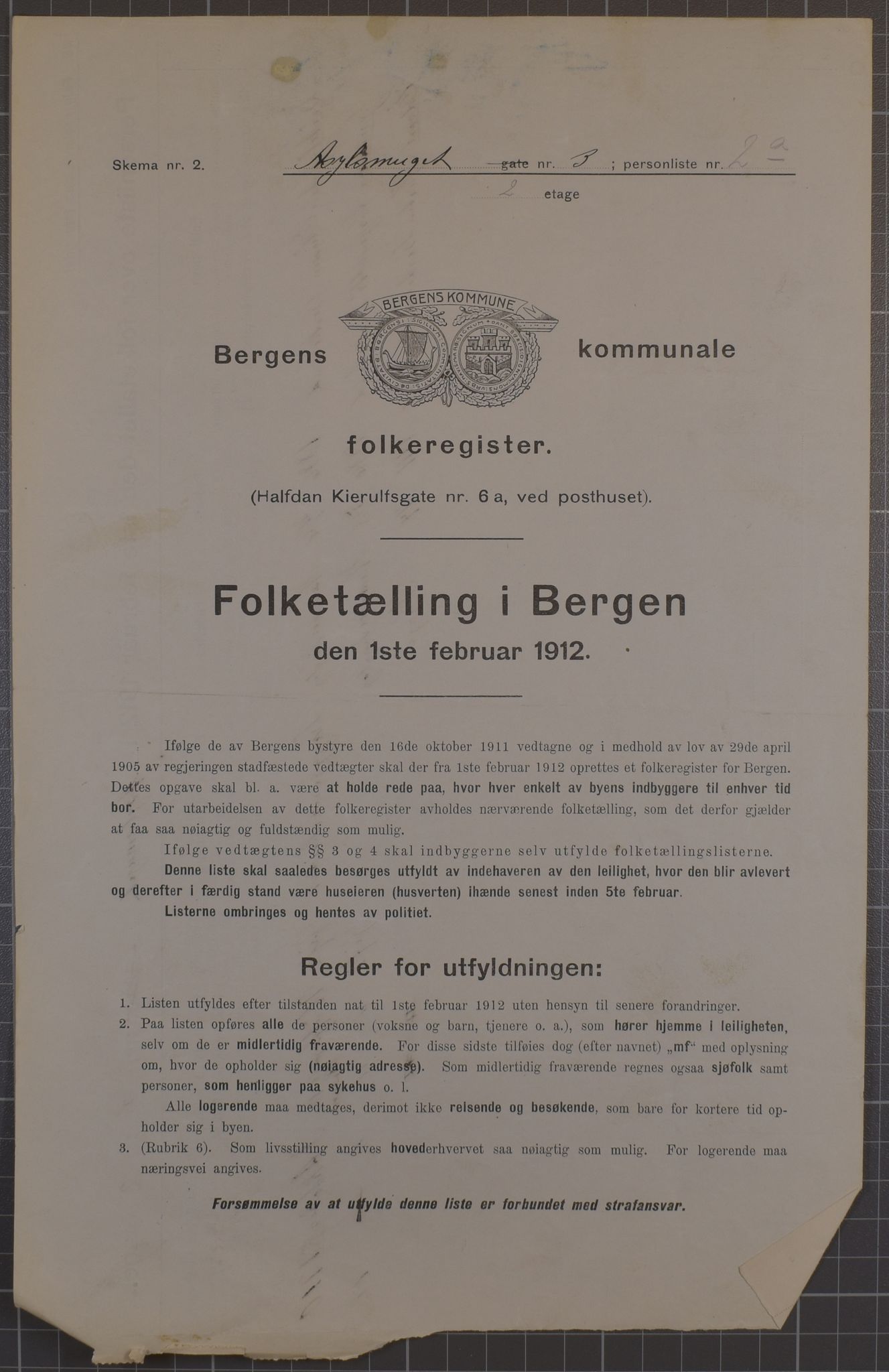 SAB, Municipal Census 1912 for Bergen, 1912, p. 1717