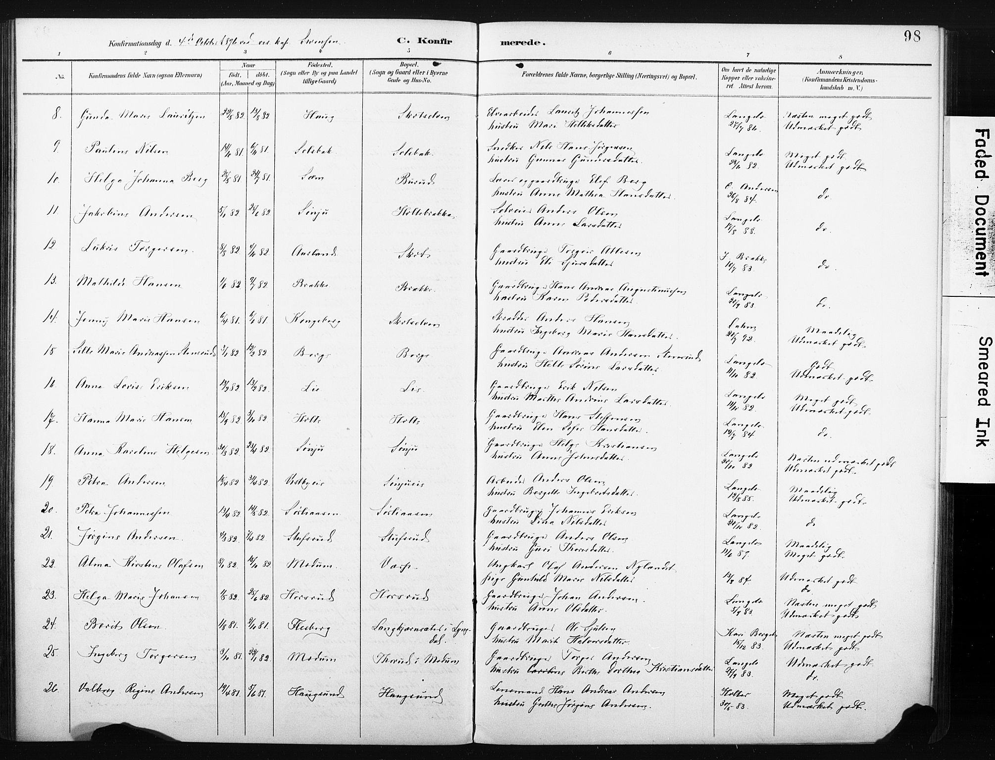 Eiker kirkebøker, SAKO/A-4/F/Fc/L0002: Parish register (official) no. III 2, 1889-1897, p. 98