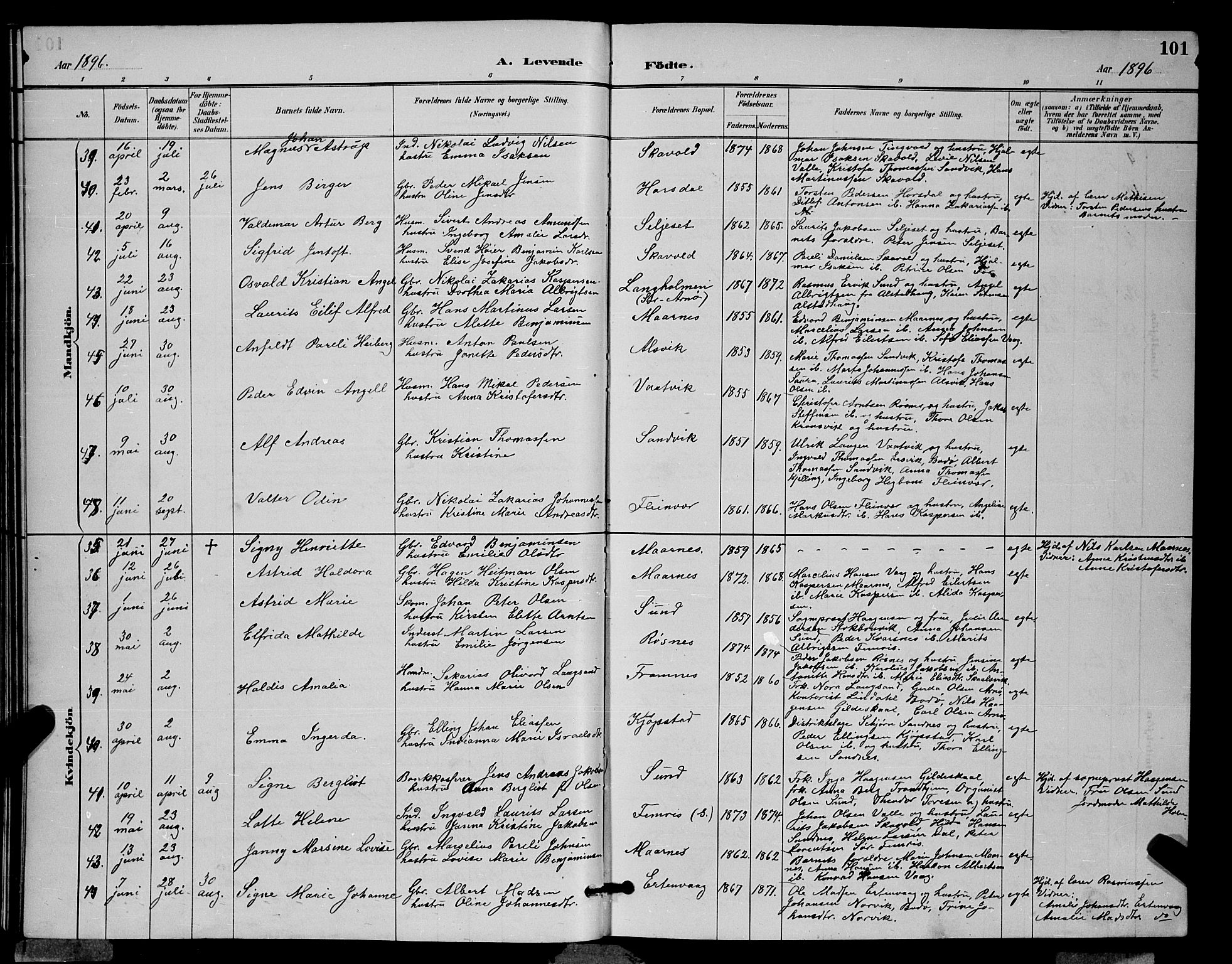 Ministerialprotokoller, klokkerbøker og fødselsregistre - Nordland, AV/SAT-A-1459/805/L0108: Parish register (copy) no. 805C04, 1885-1899, p. 101