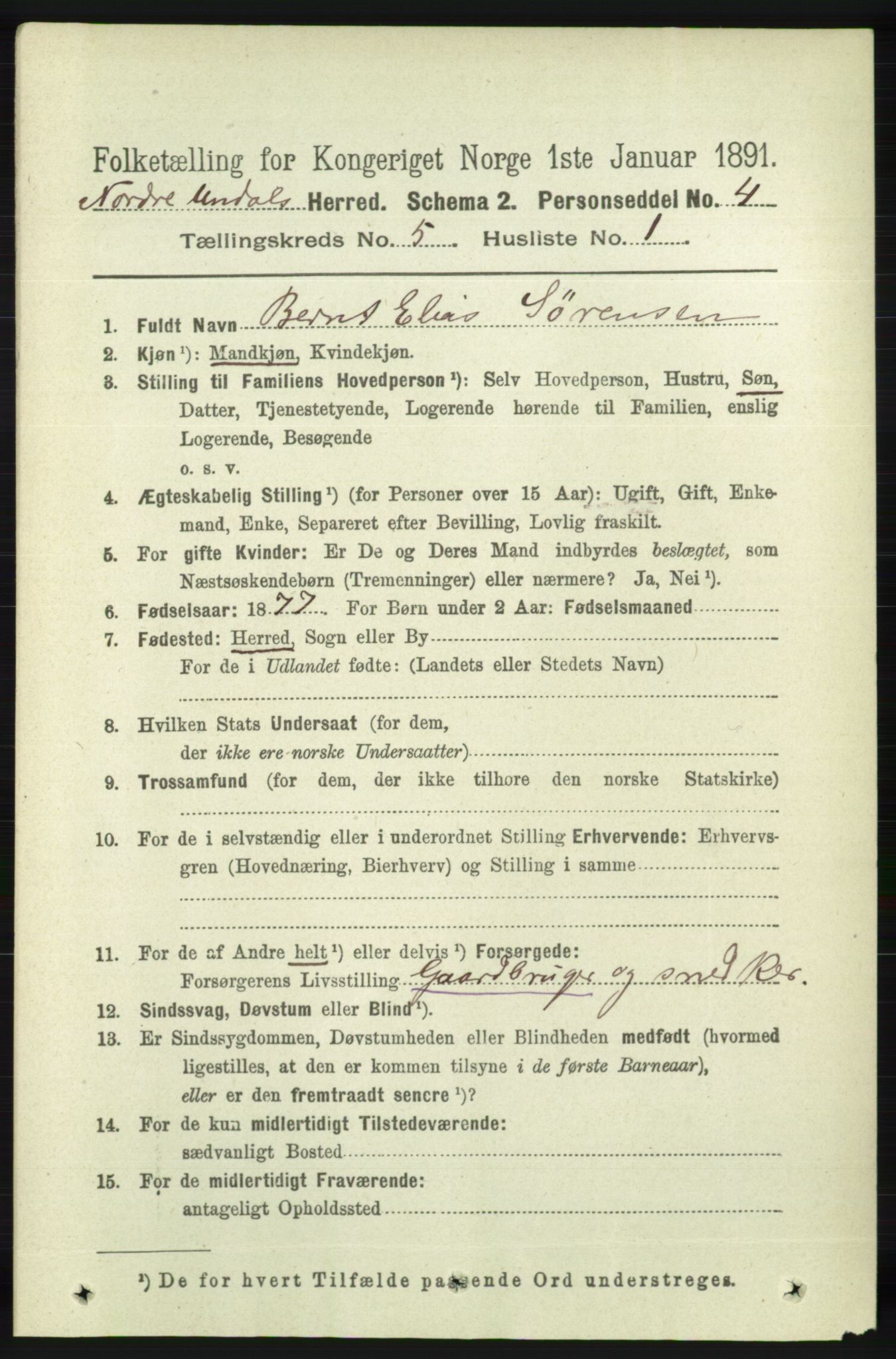 RA, 1891 census for 1028 Nord-Audnedal, 1891, p. 1231