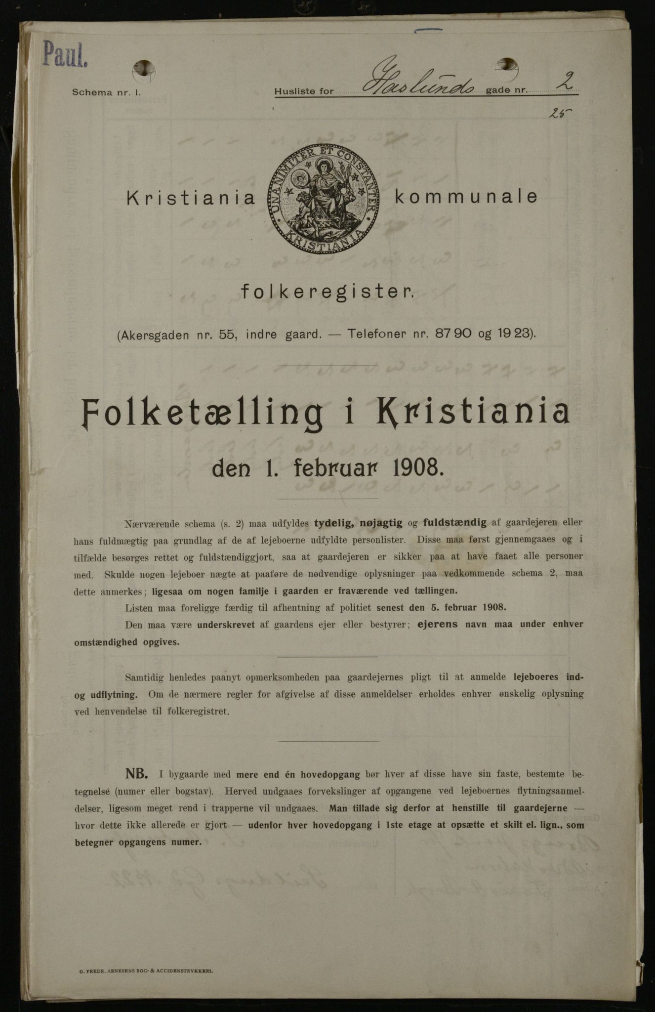 OBA, Municipal Census 1908 for Kristiania, 1908, p. 24091
