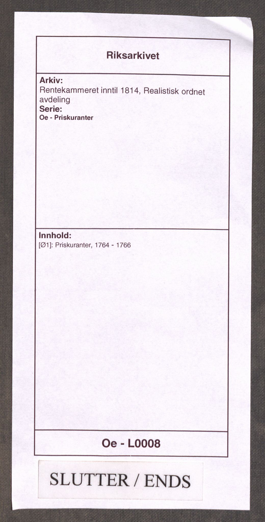 Rentekammeret inntil 1814, Realistisk ordnet avdeling, AV/RA-EA-4070/Oe/L0008: [Ø1]: Priskuranter, 1764-1768, p. 712