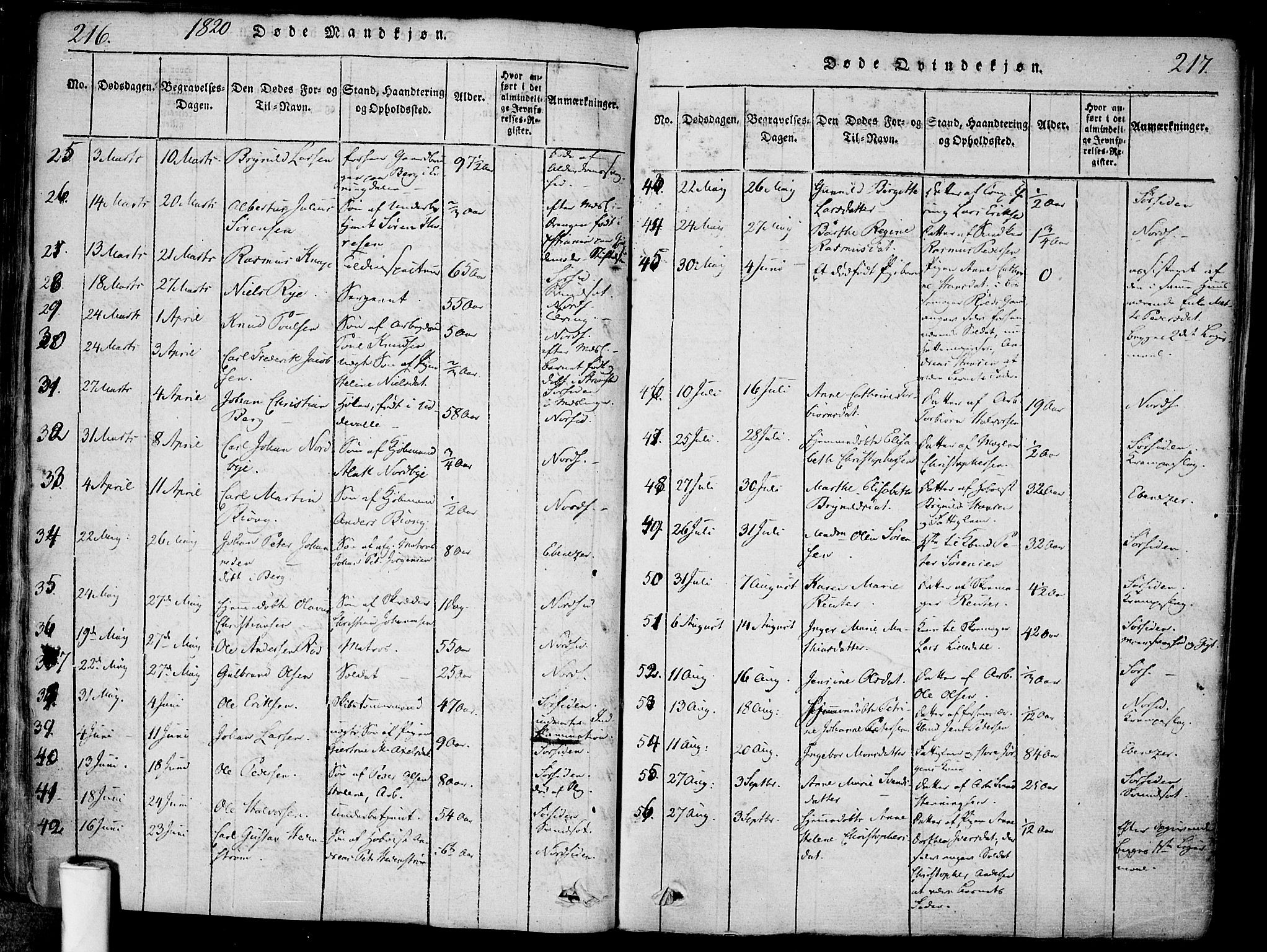 Halden prestekontor Kirkebøker, AV/SAO-A-10909/F/Fa/L0003: Parish register (official) no. I 3, 1815-1834, p. 216-217