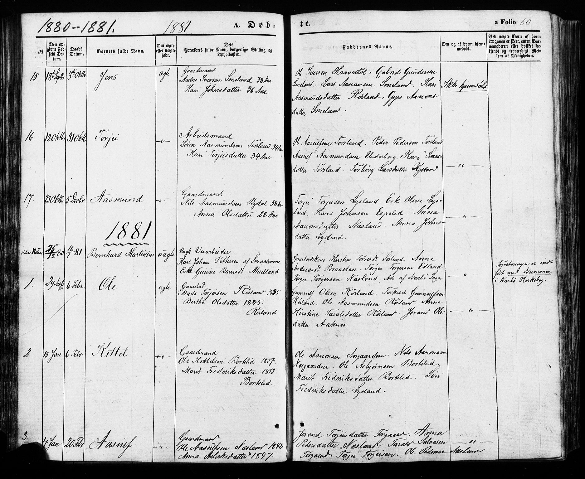 Åseral sokneprestkontor, SAK/1111-0051/F/Fa/L0002: Parish register (official) no. A 2, 1854-1884, p. 60
