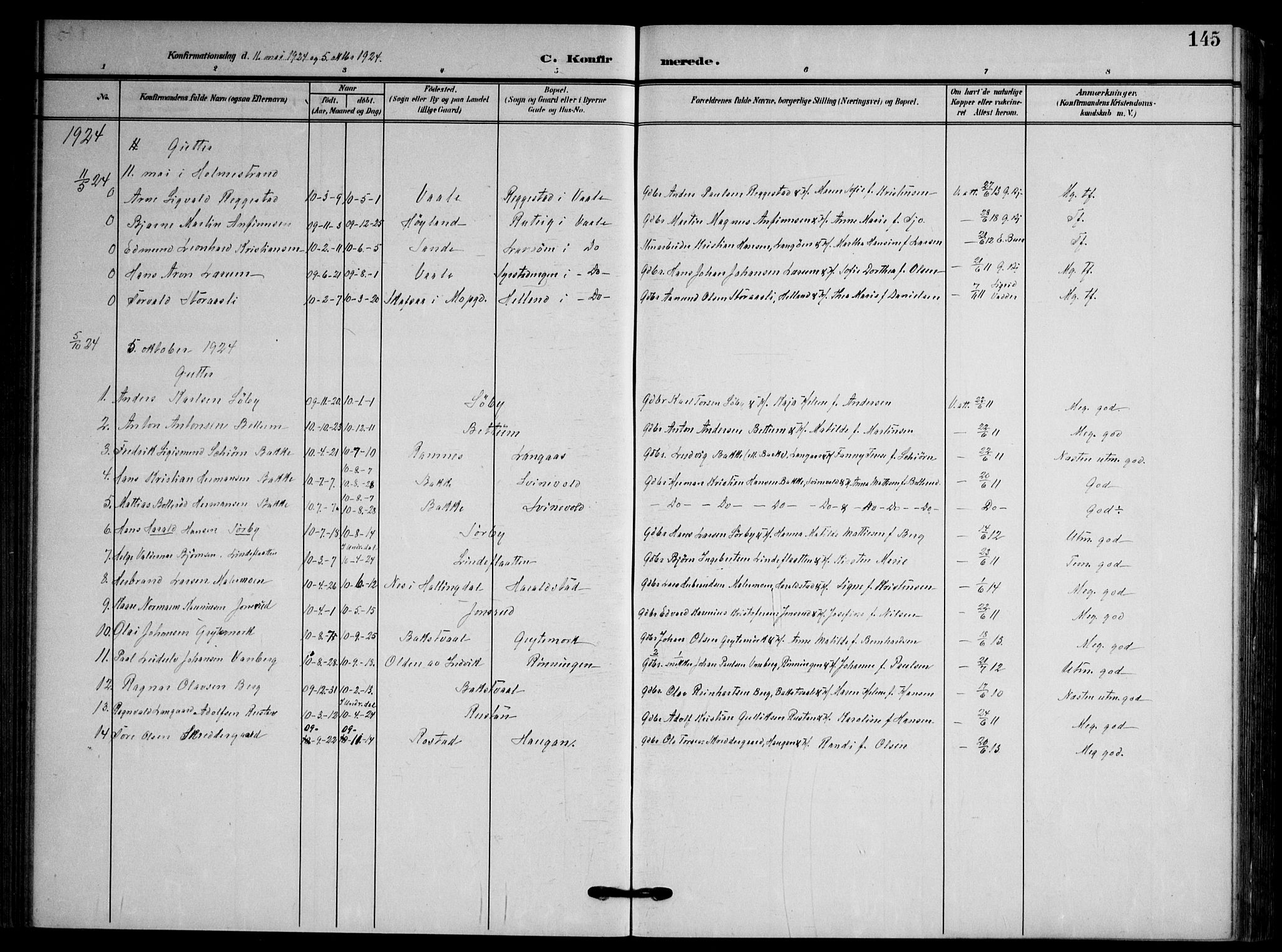 Våle kirkebøker, SAKO/A-334/F/Fa/L0012: Parish register (official) no. I 12, 1907-1934, p. 145