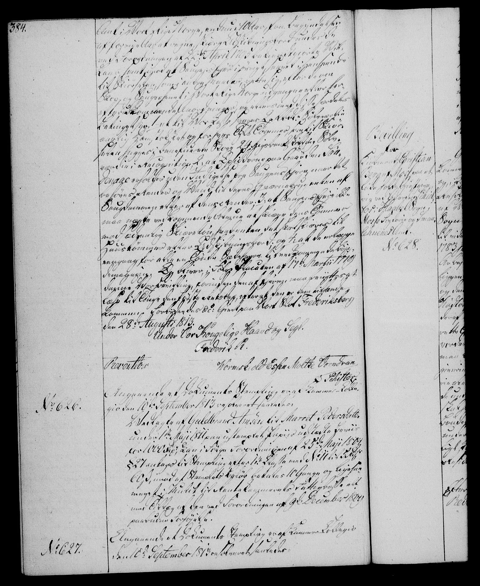Rentekammeret, Kammerkanselliet, RA/EA-3111/G/Gg/Gga/L0020: Norsk ekspedisjonsprotokoll med register (merket RK 53.20), 1811-1814, p. 384