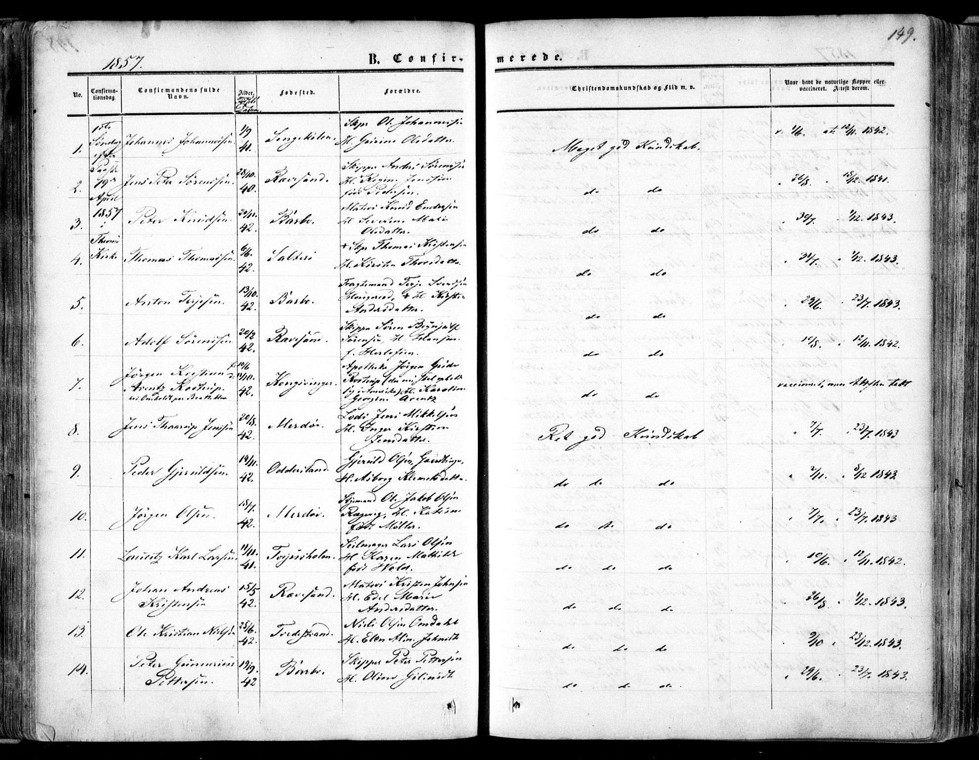 Tromøy sokneprestkontor, SAK/1111-0041/F/Fa/L0006: Parish register (official) no. A 6, 1855-1863, p. 149