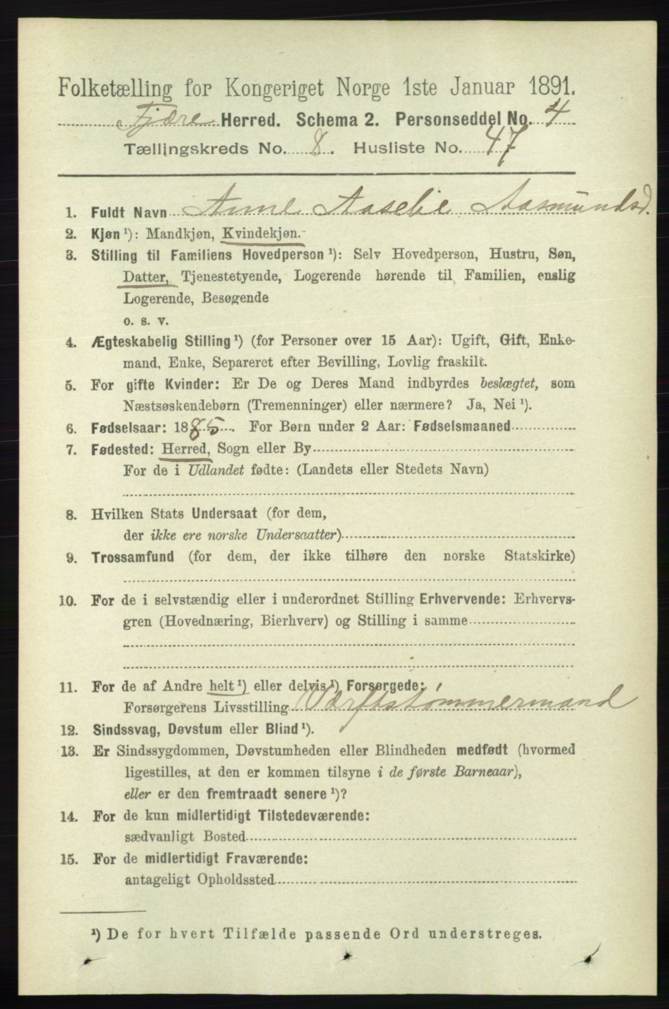 RA, 1891 census for 0923 Fjære, 1891, p. 4034