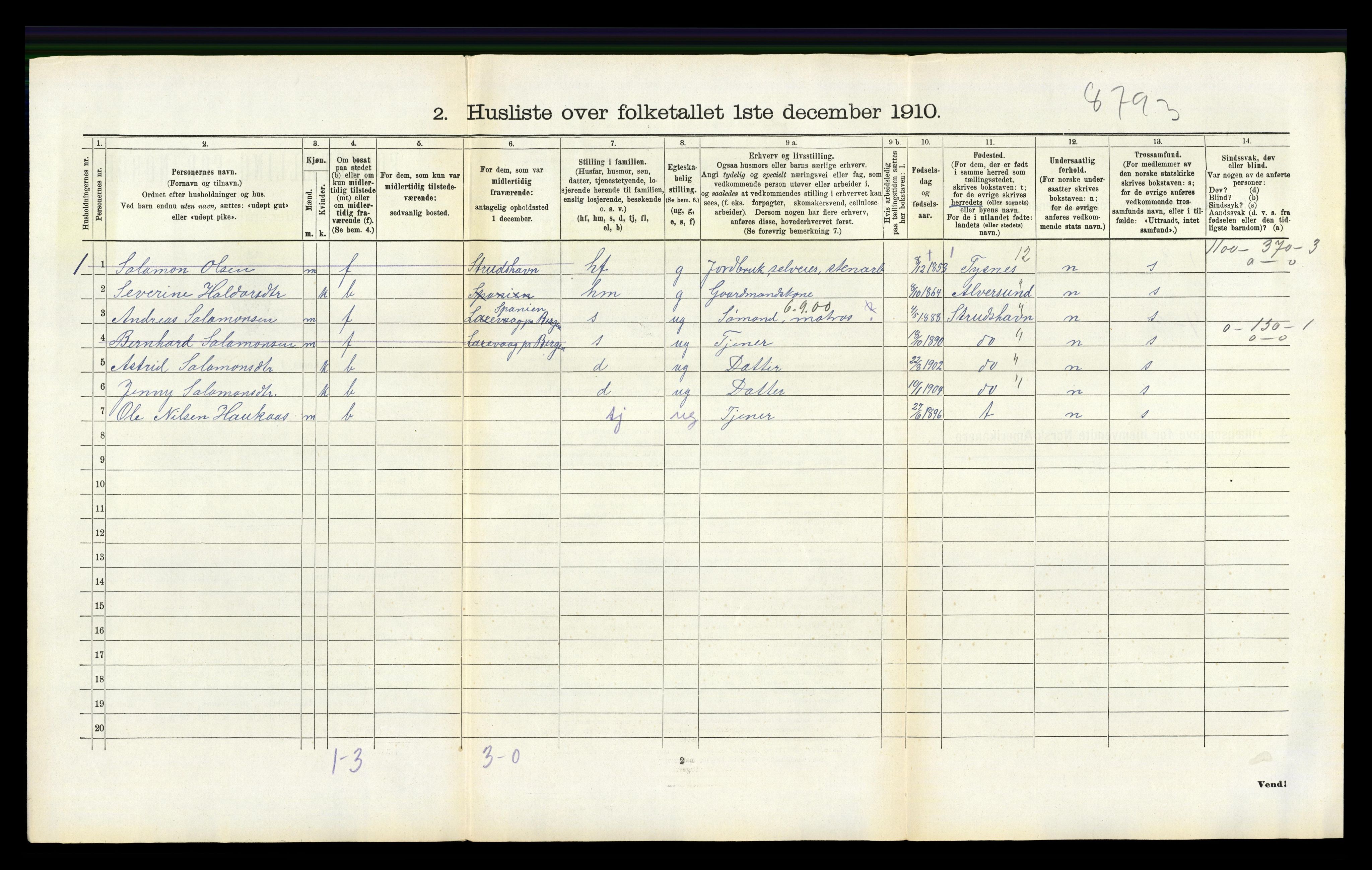 RA, 1910 census for Hamre, 1910, p. 187
