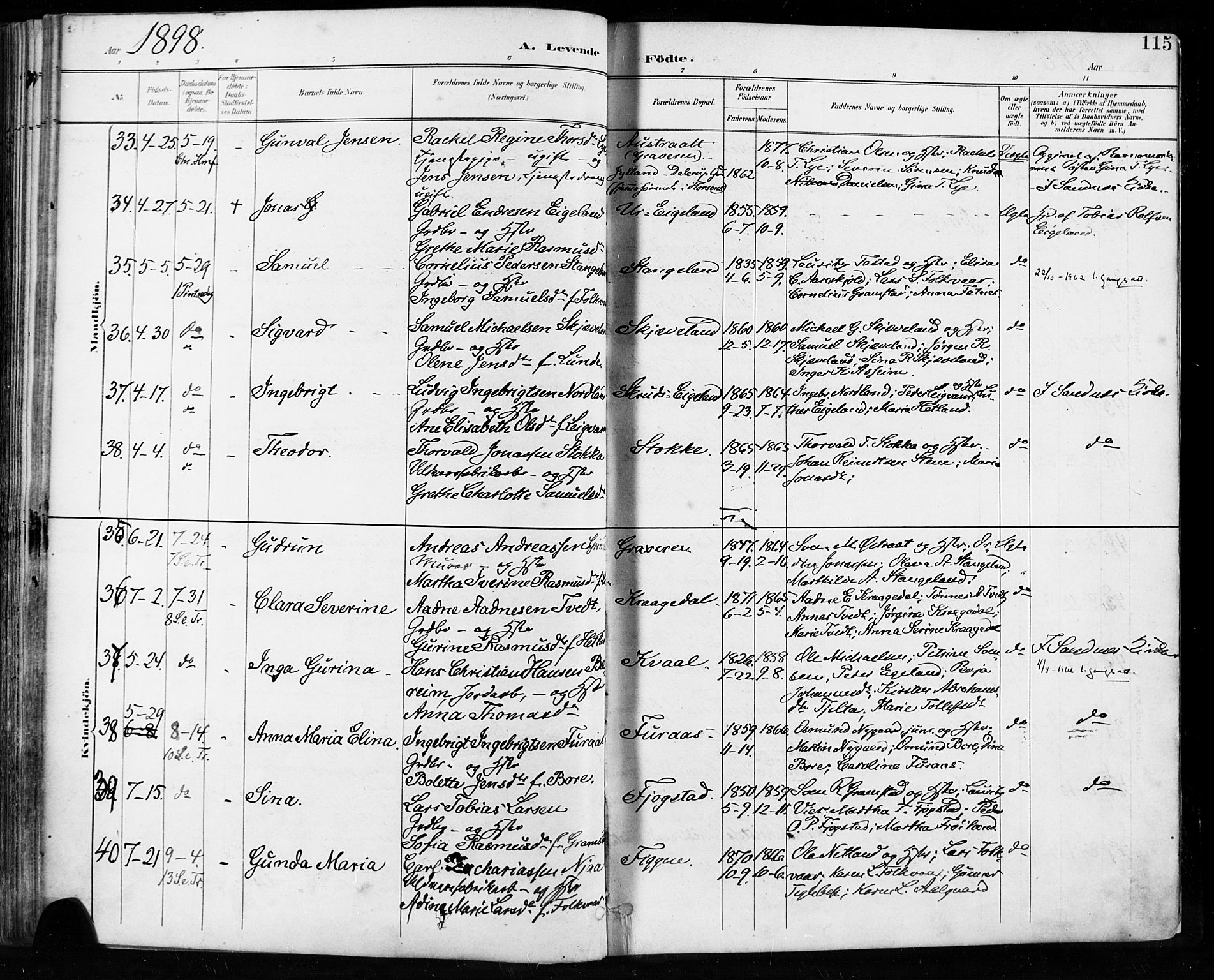 Høyland sokneprestkontor, AV/SAST-A-101799/001/30BA/L0013: Parish register (official) no. A 13.1, 1889-1898, p. 115