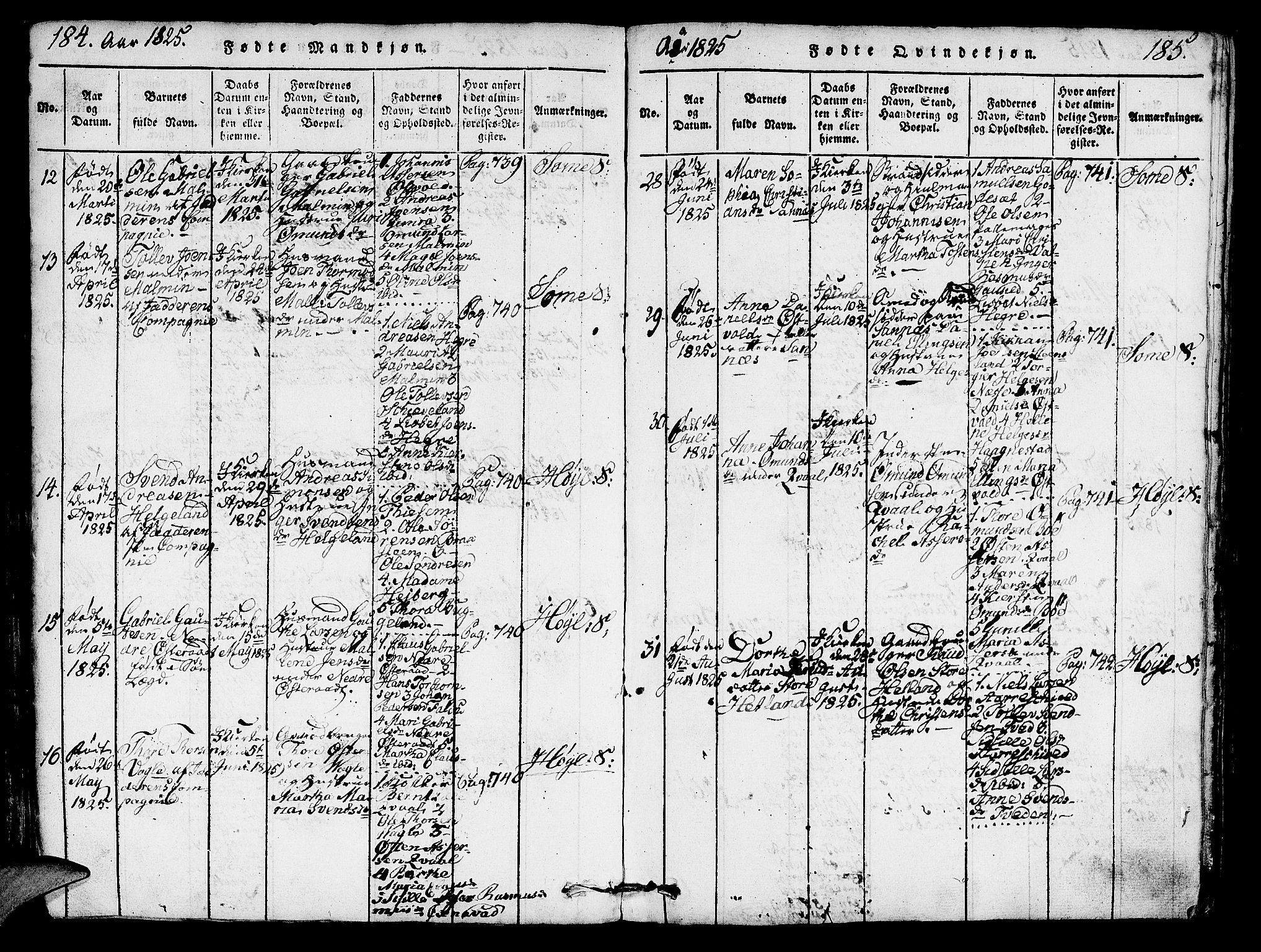 Høyland sokneprestkontor, AV/SAST-A-101799/001/30BA/L0006: Parish register (official) no. A 6, 1815-1825, p. 184-185